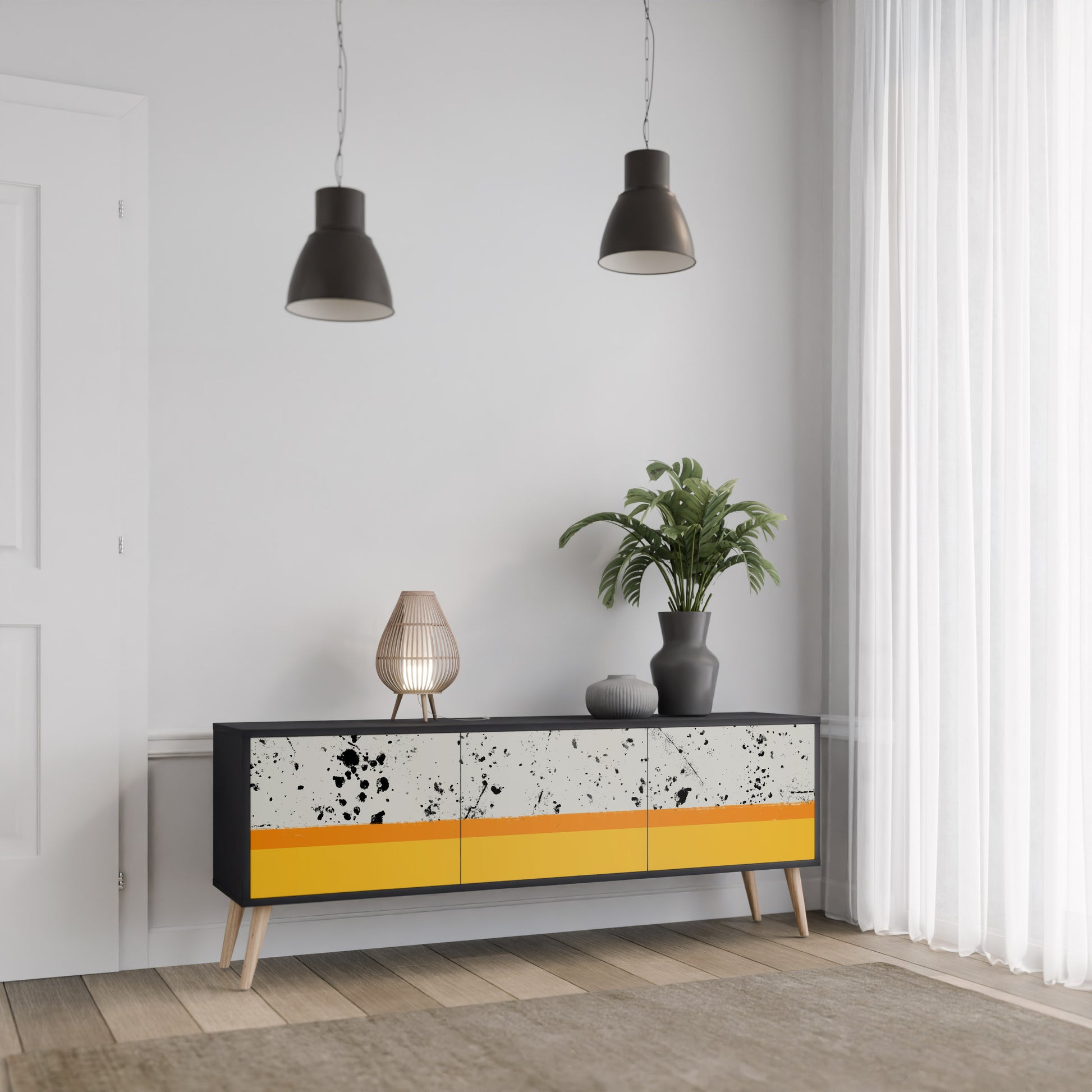 Mueble de TV de 3 puertas DYED BY ORANGE en acabado negro
