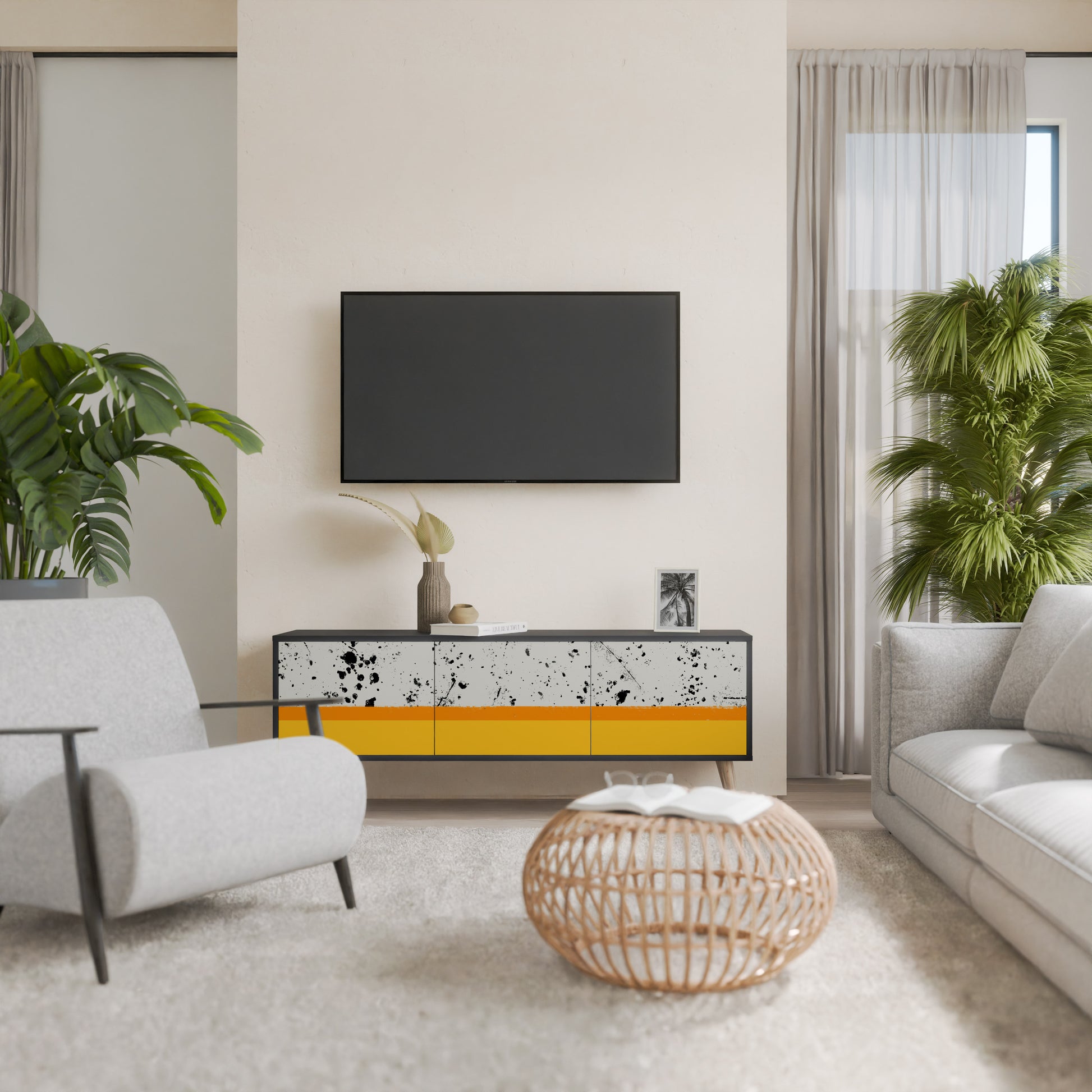 Mueble de TV de 3 puertas DYED BY ORANGE en acabado negro