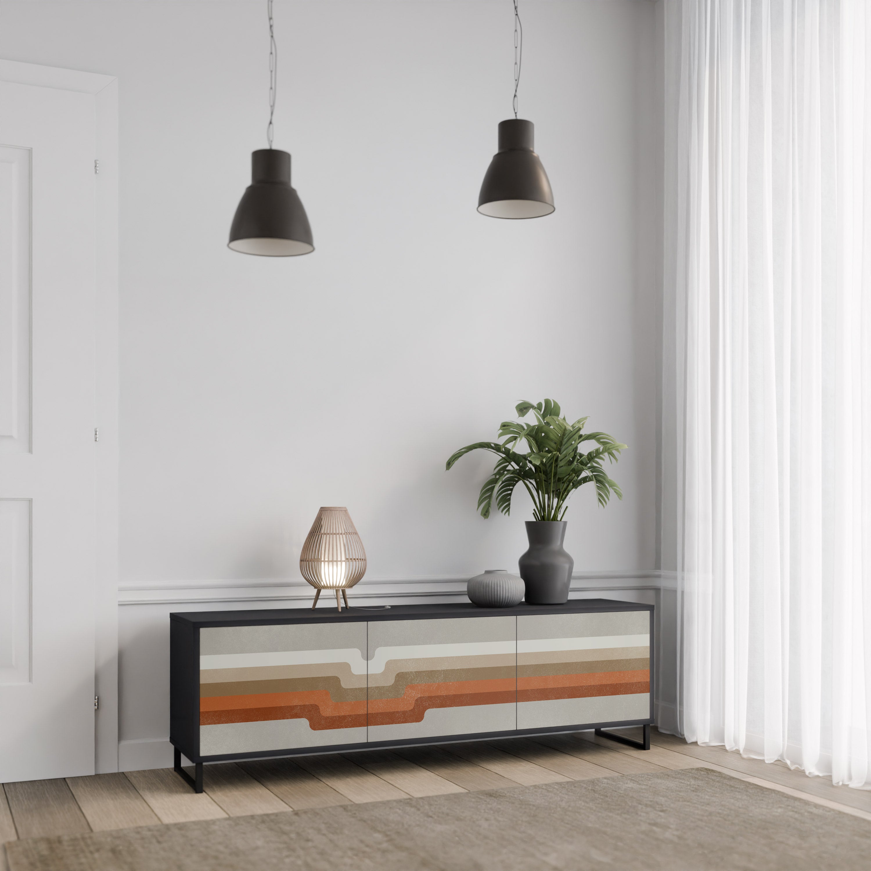 Mueble de TV PECULIAR TRAIL de 3 puertas con acabado negro