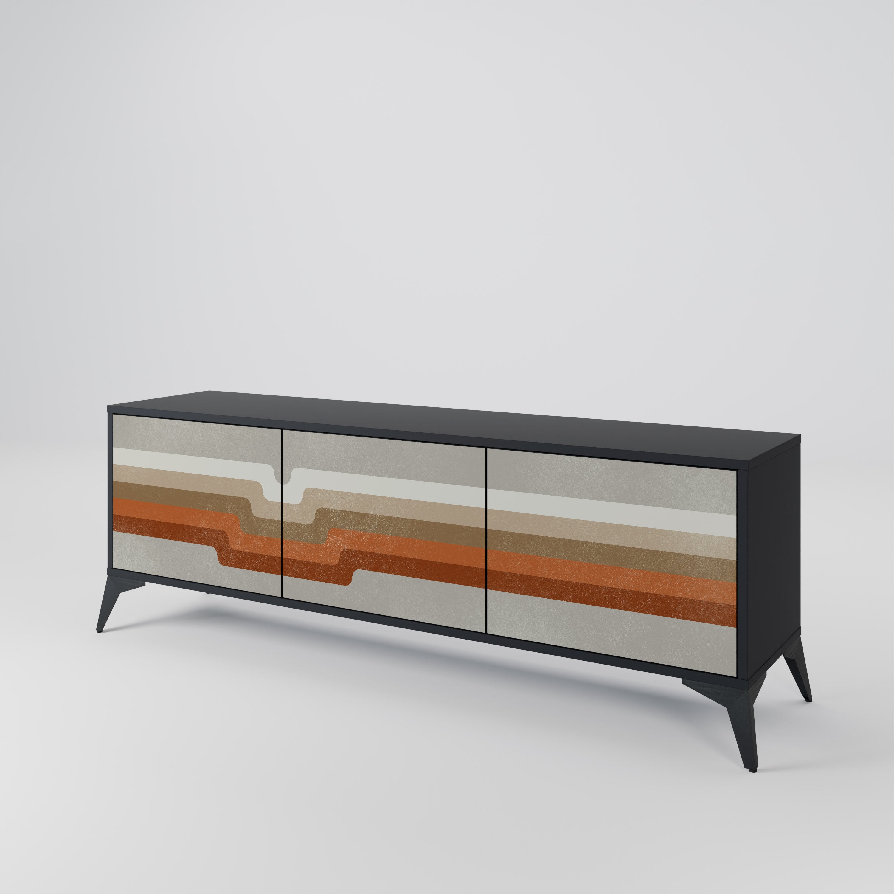 Mueble de TV PECULIAR TRAIL de 3 puertas con acabado negro