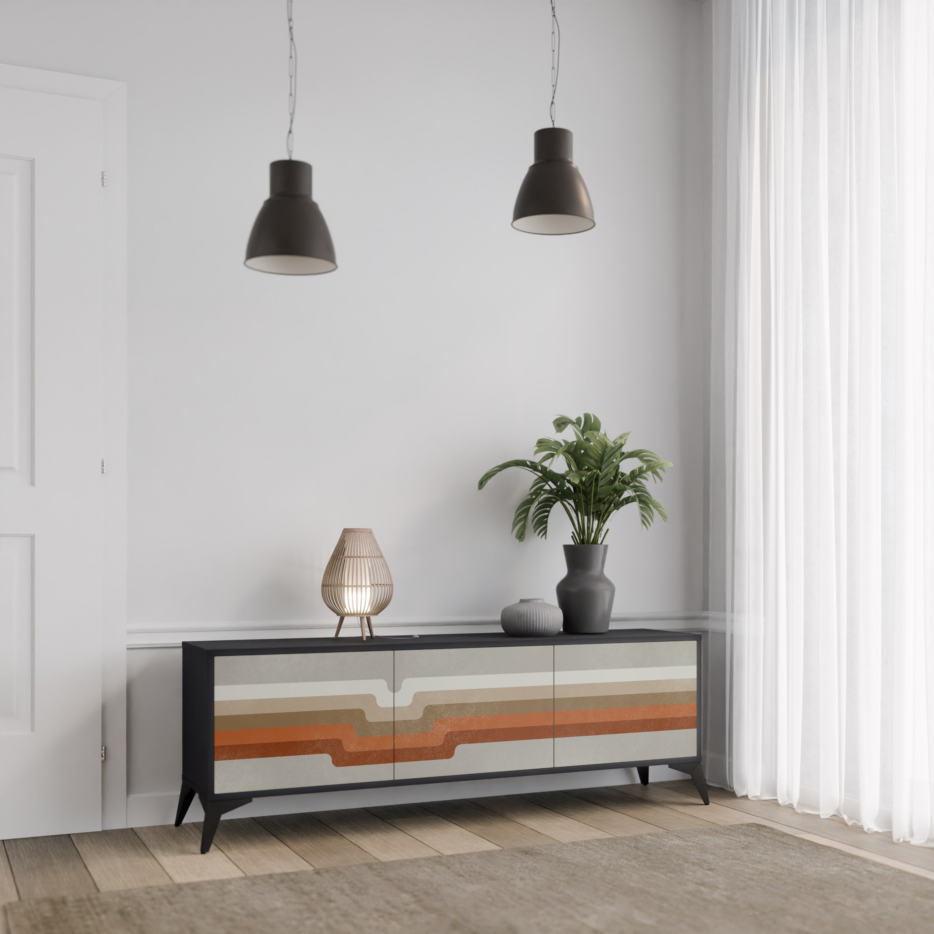 Mueble de TV PECULIAR TRAIL de 3 puertas con acabado negro