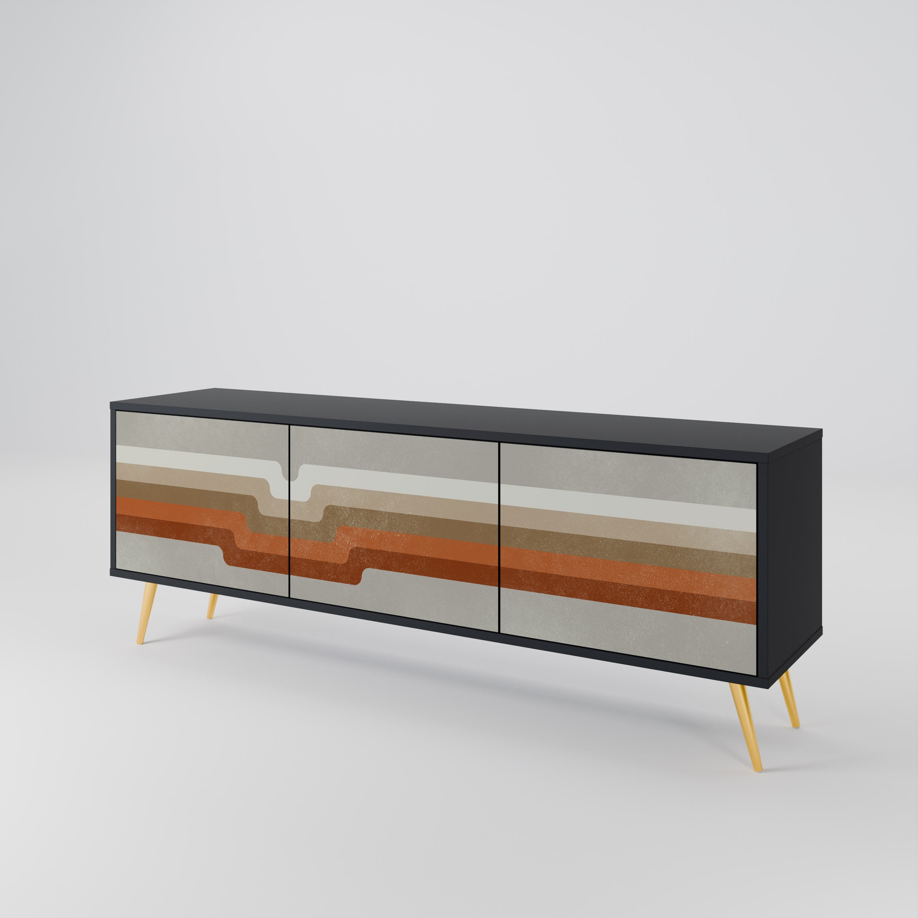 Mueble de TV PECULIAR TRAIL de 3 puertas con acabado negro