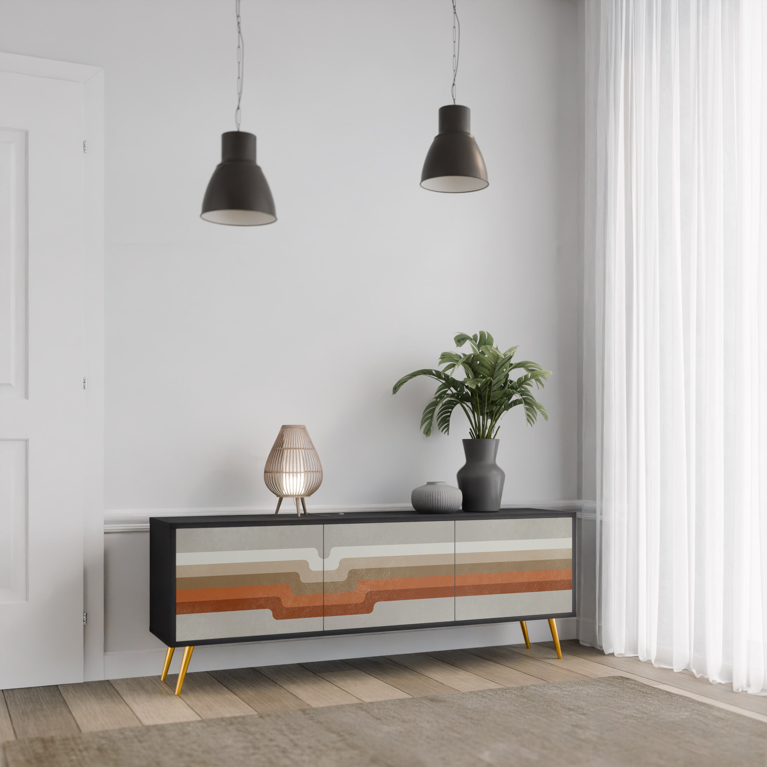 Mueble de TV PECULIAR TRAIL de 3 puertas con acabado negro