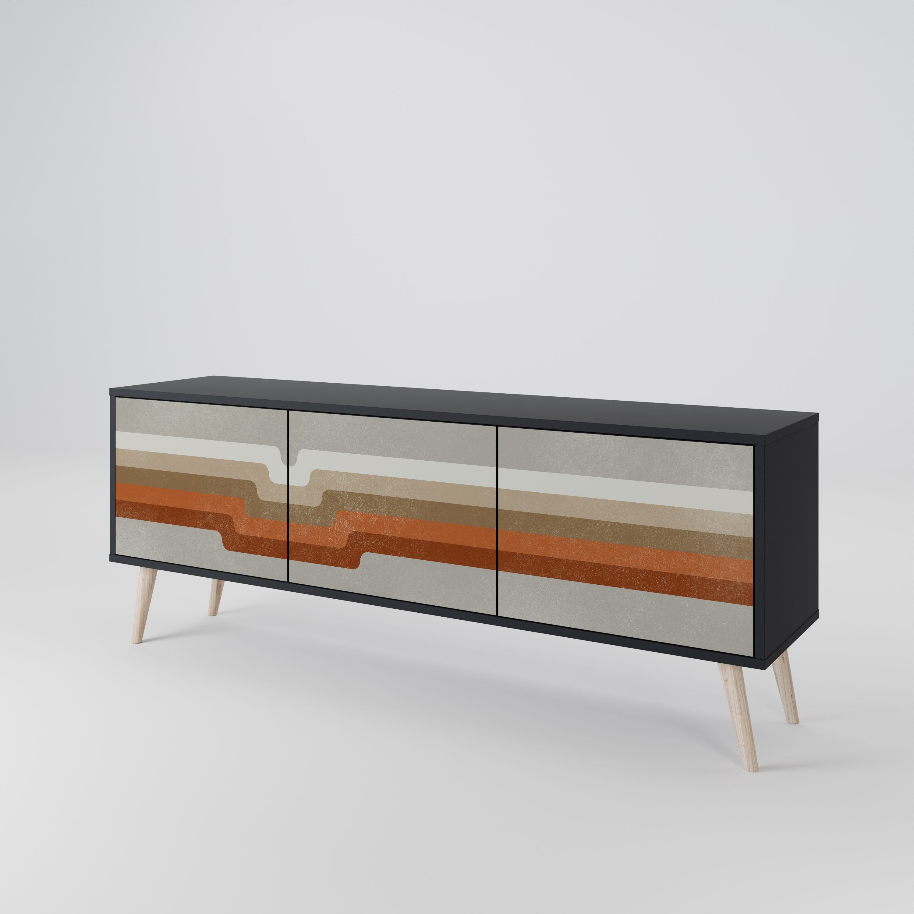 Mueble de TV PECULIAR TRAIL de 3 puertas con acabado negro