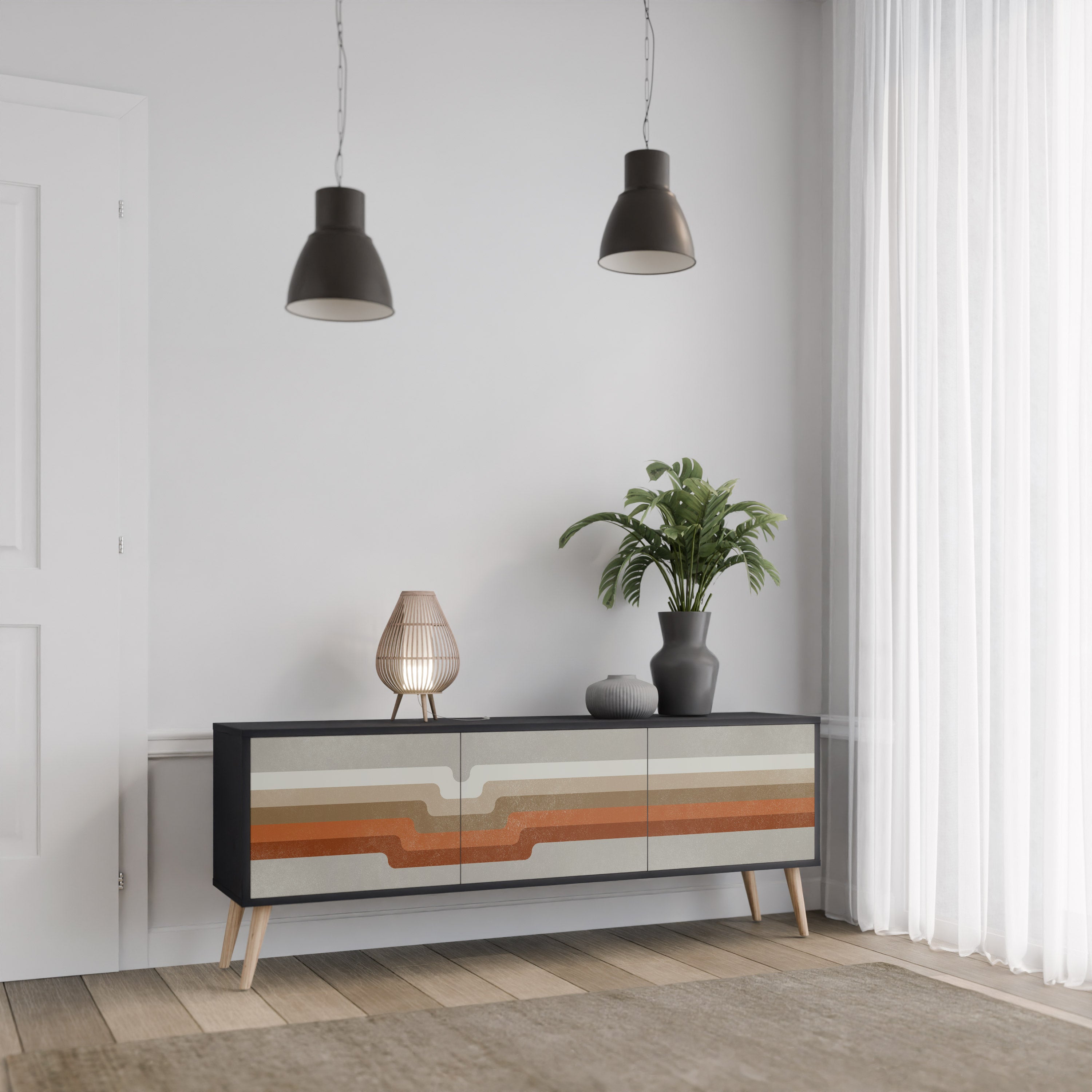 Mueble de TV PECULIAR TRAIL de 3 puertas con acabado negro