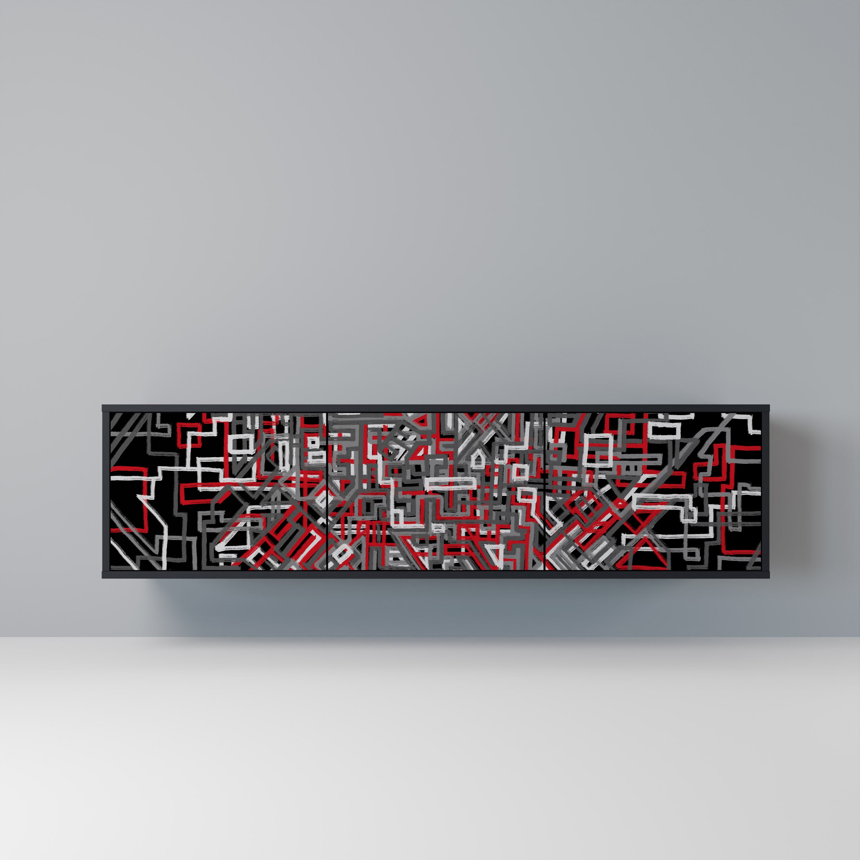 Mueble de TV de 3 puertas BROKEN LINES en acabado negro