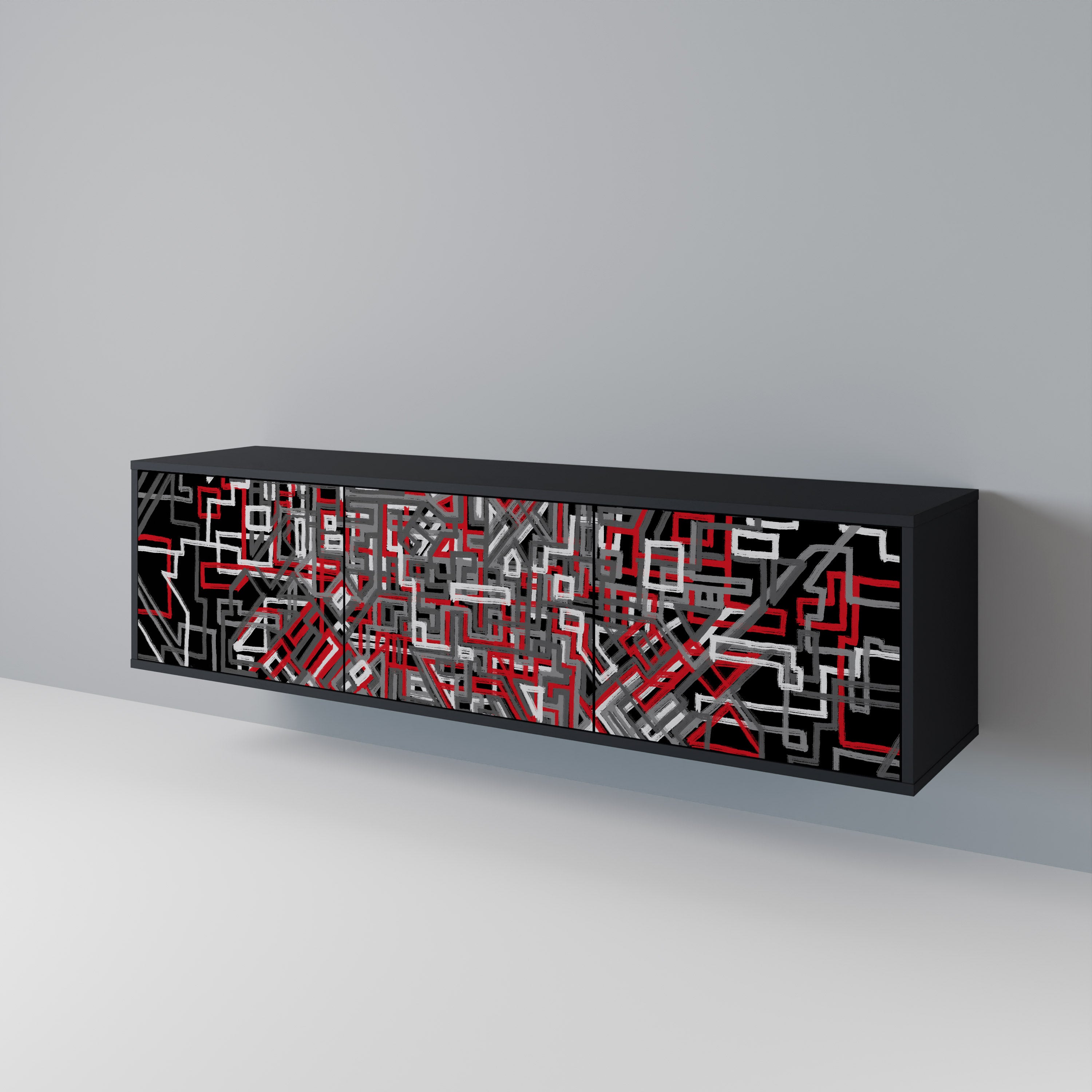 Mueble de TV de 3 puertas BROKEN LINES en acabado negro