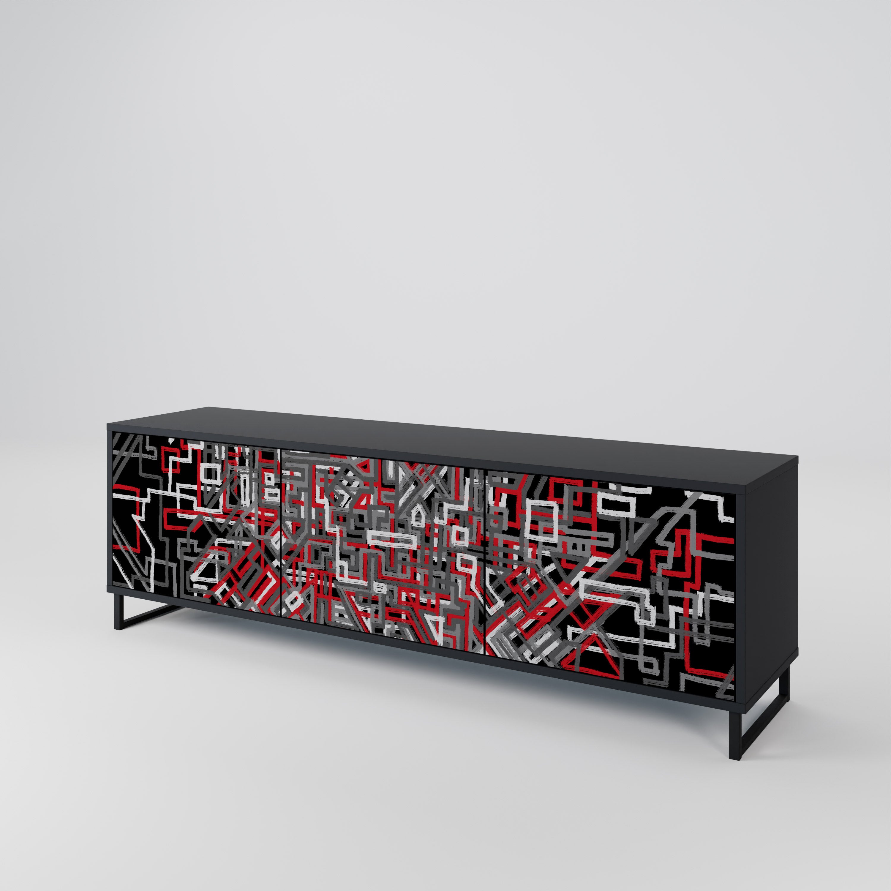 Mueble de TV de 3 puertas BROKEN LINES en acabado negro