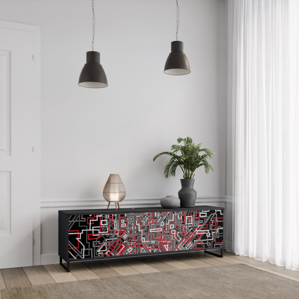 Mueble de TV de 3 puertas BROKEN LINES en acabado negro