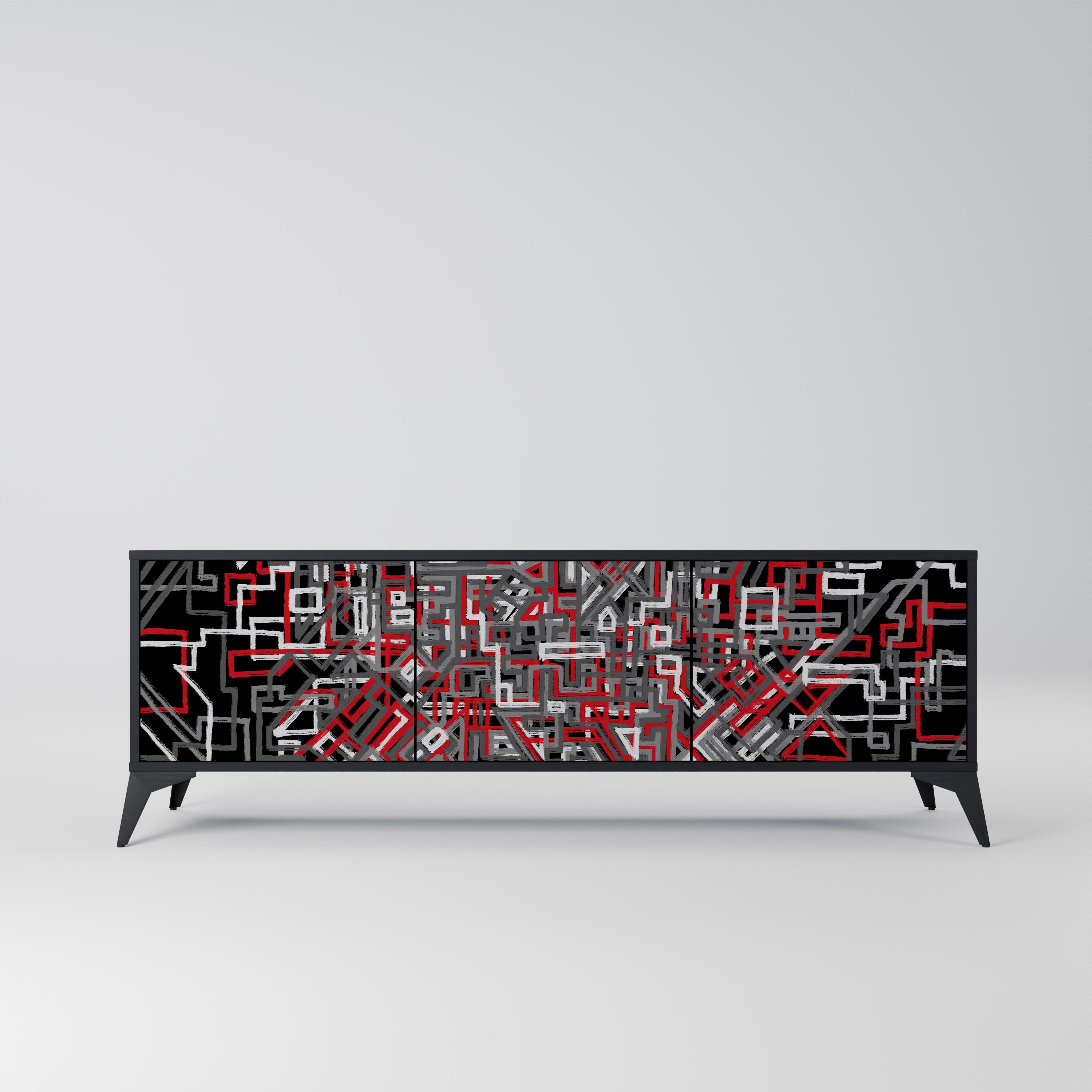 Mueble de TV de 3 puertas BROKEN LINES en acabado negro