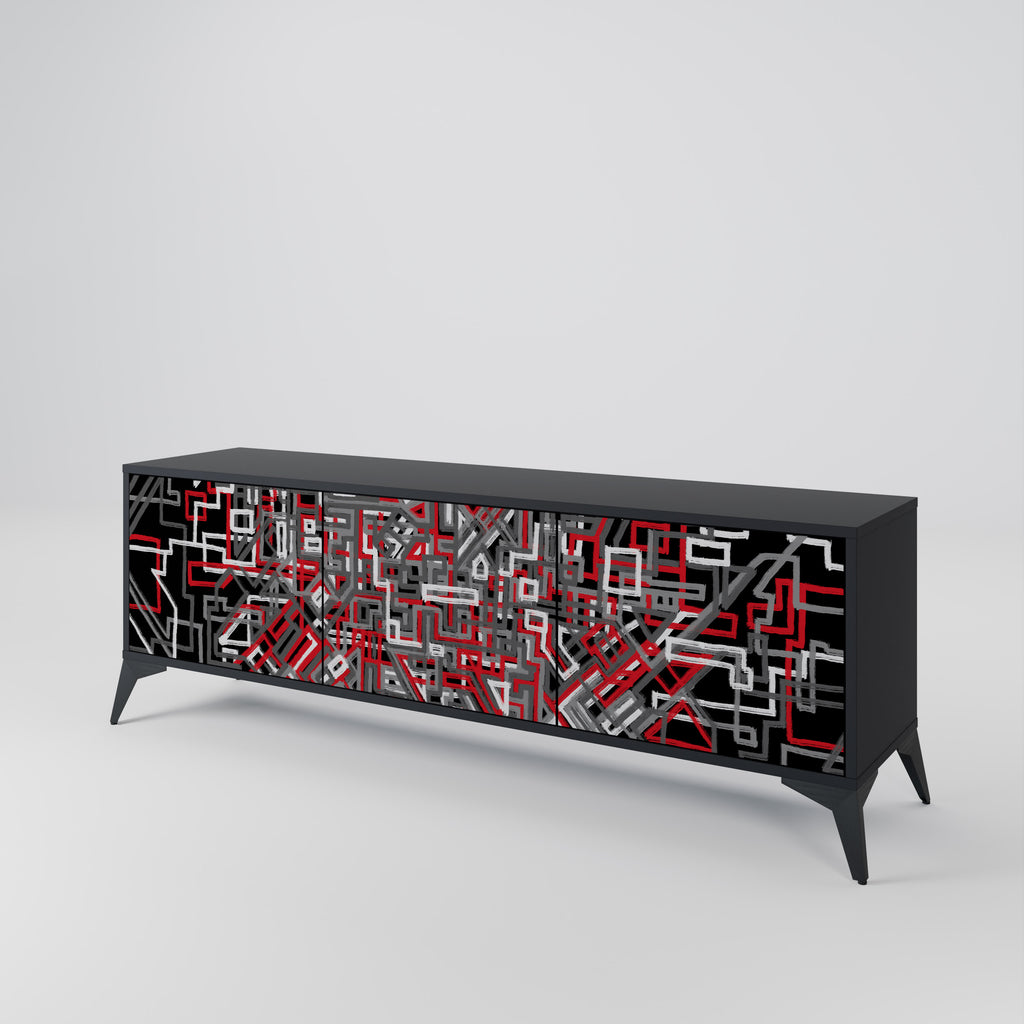 Mueble de TV de 3 puertas BROKEN LINES en acabado negro
