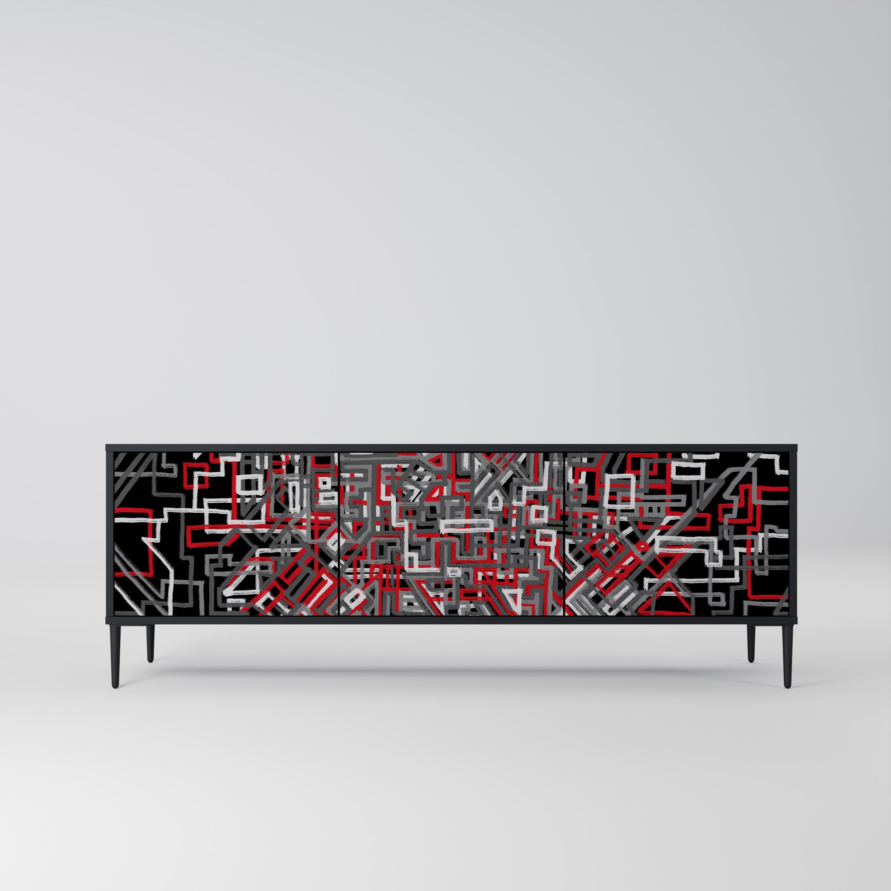 Mueble de TV de 3 puertas BROKEN LINES en acabado negro