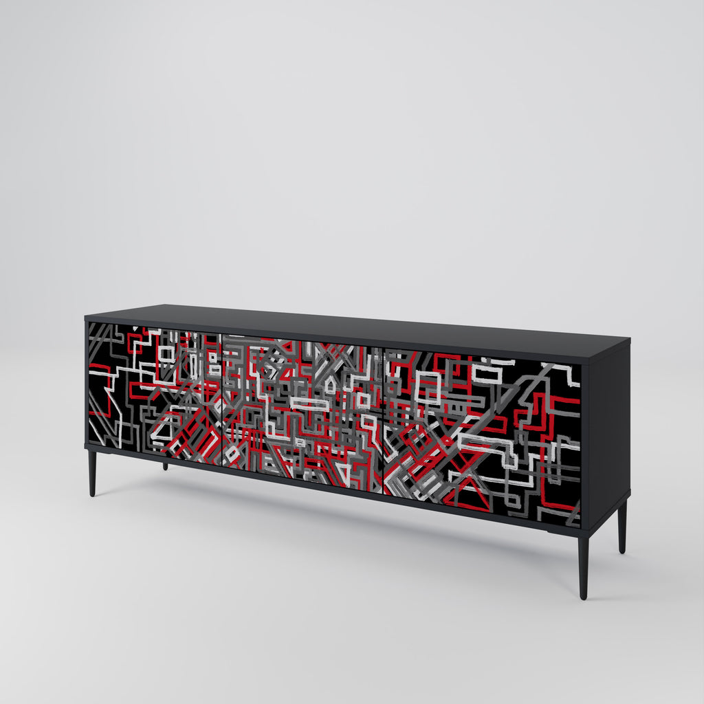 Mueble de TV de 3 puertas BROKEN LINES en acabado negro