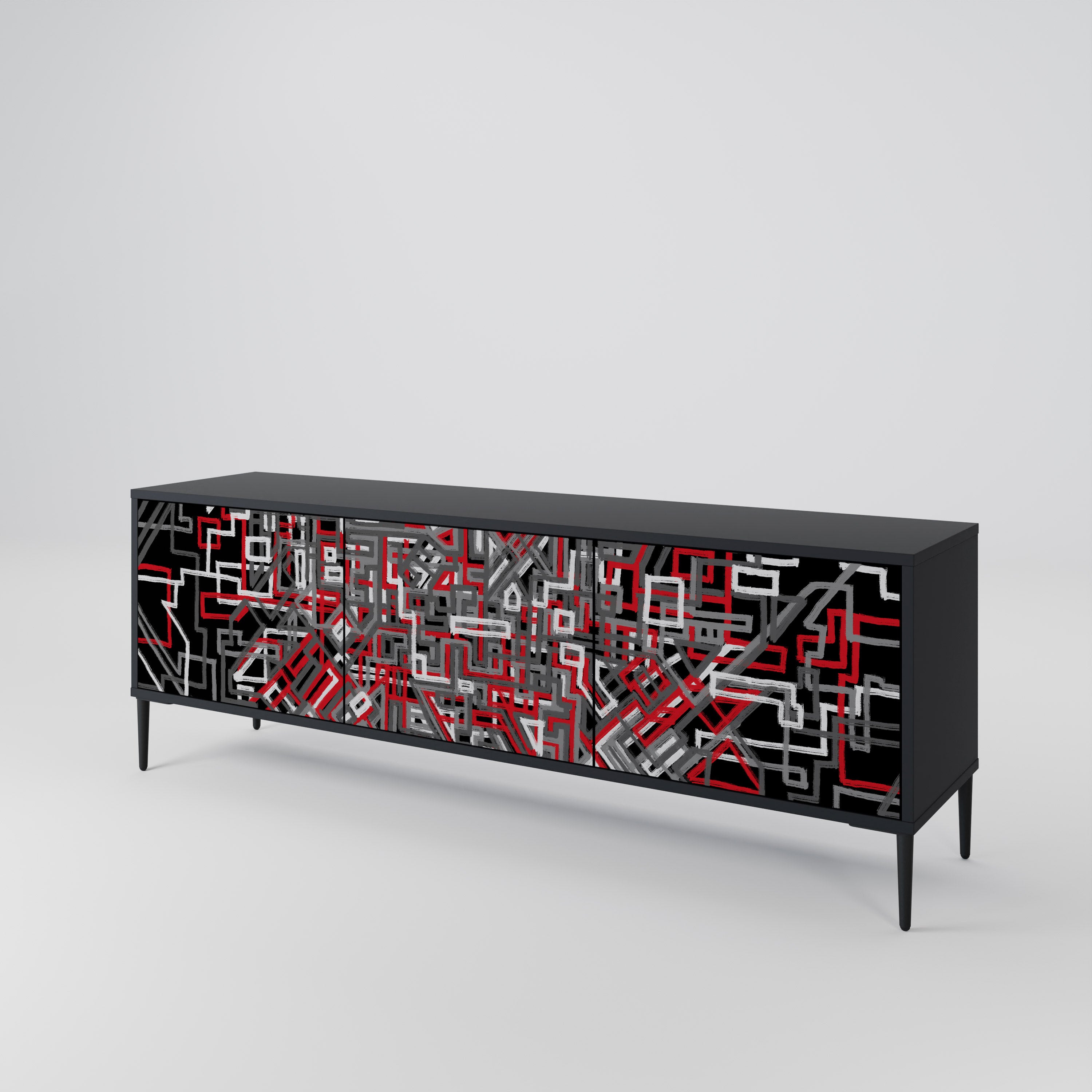 Mueble de TV de 3 puertas BROKEN LINES en acabado negro