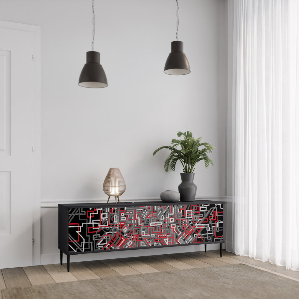 Mueble de TV de 3 puertas BROKEN LINES en acabado negro