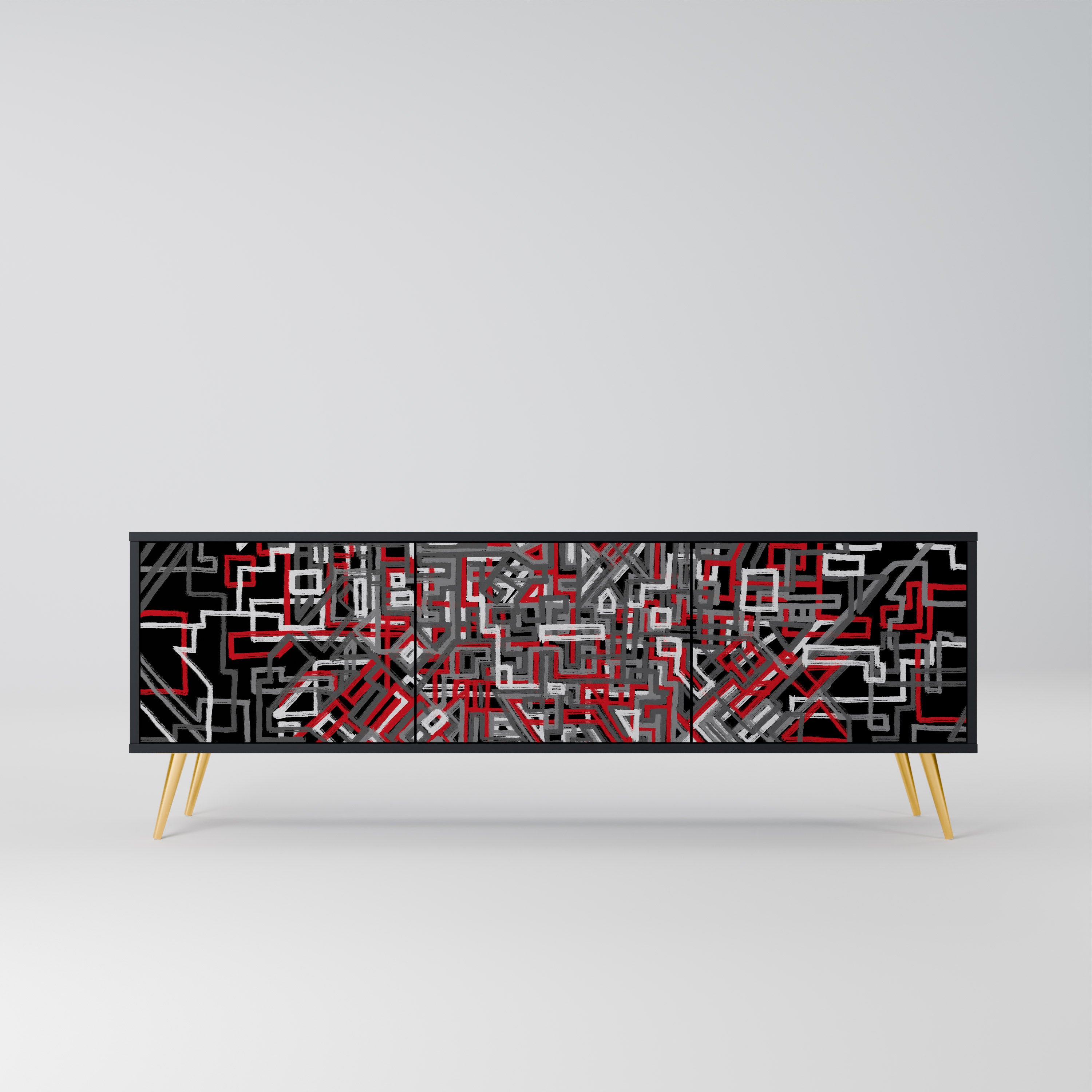 Mueble de TV de 3 puertas BROKEN LINES en acabado negro