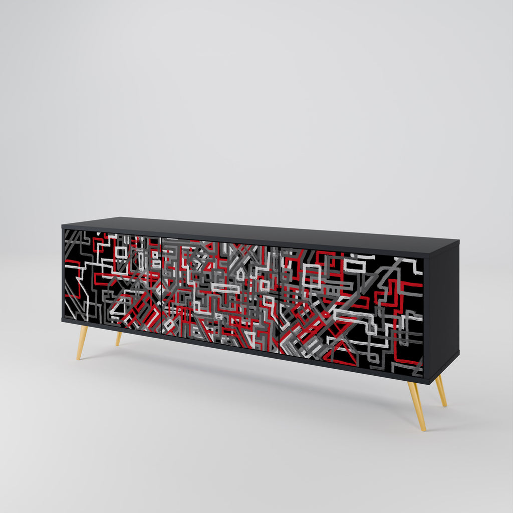 Mueble de TV de 3 puertas BROKEN LINES en acabado negro