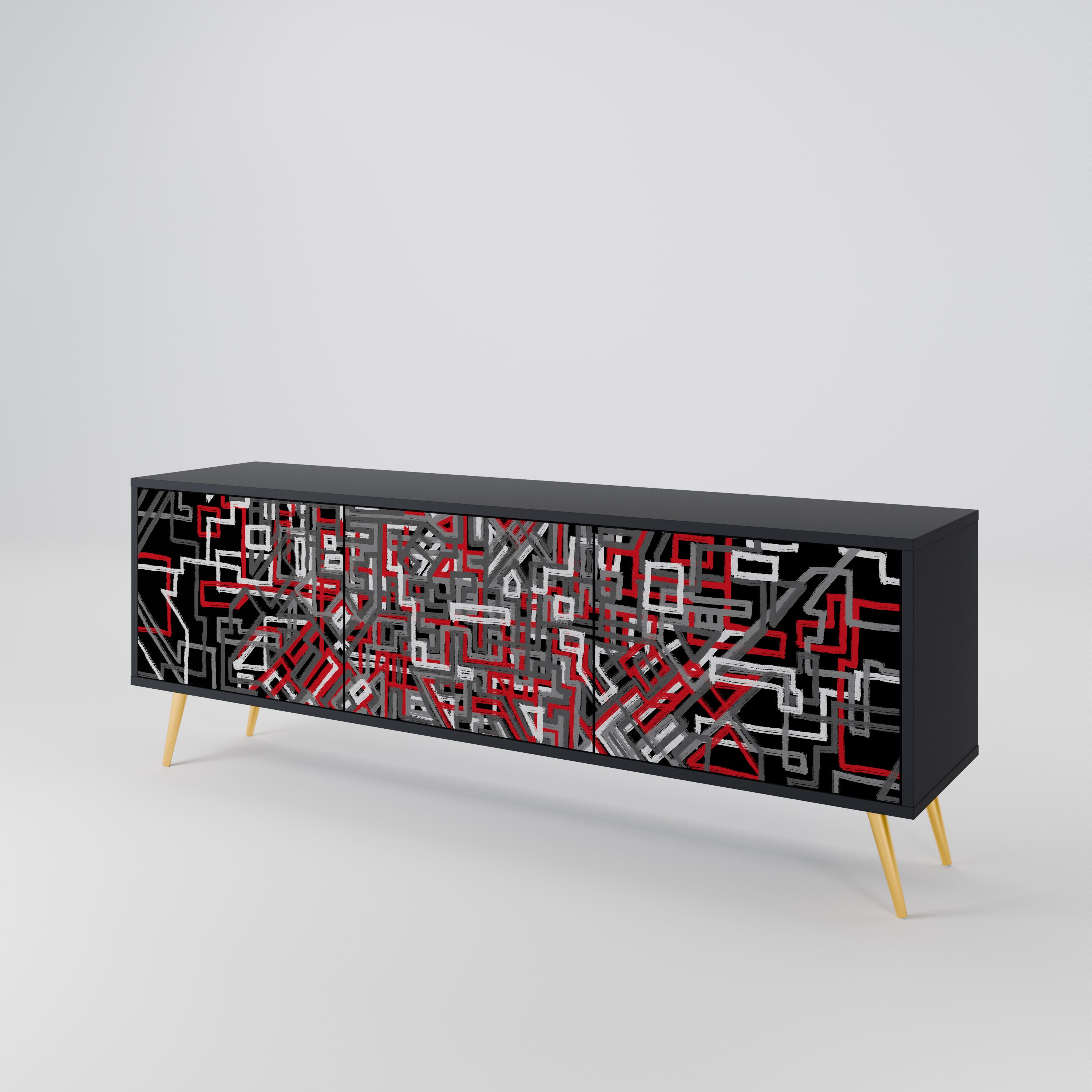 Mueble de TV de 3 puertas BROKEN LINES en acabado negro
