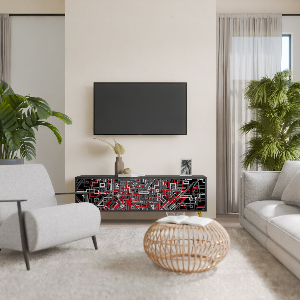 Mueble de TV de 3 puertas BROKEN LINES en acabado negro