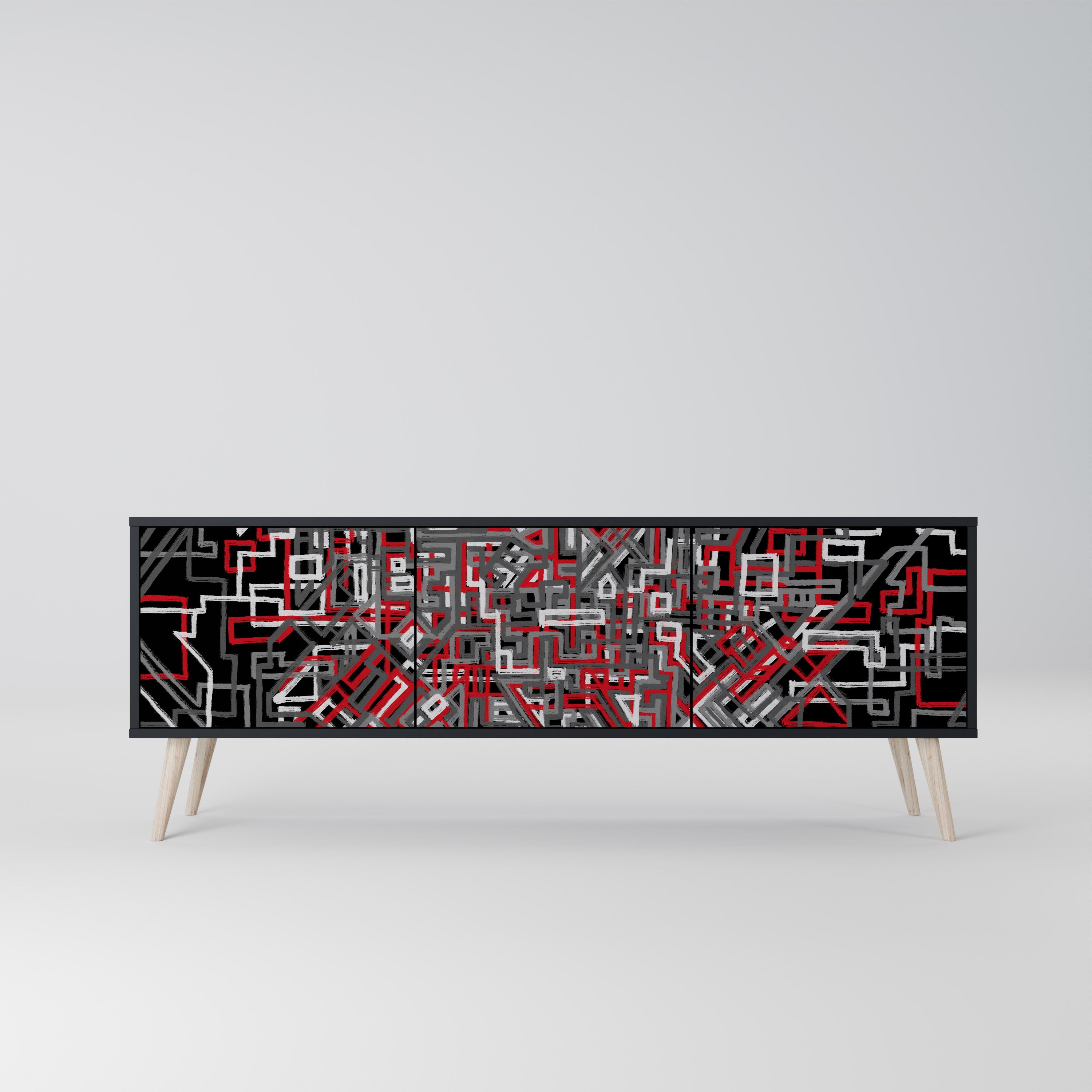 Mueble de TV de 3 puertas BROKEN LINES en acabado negro