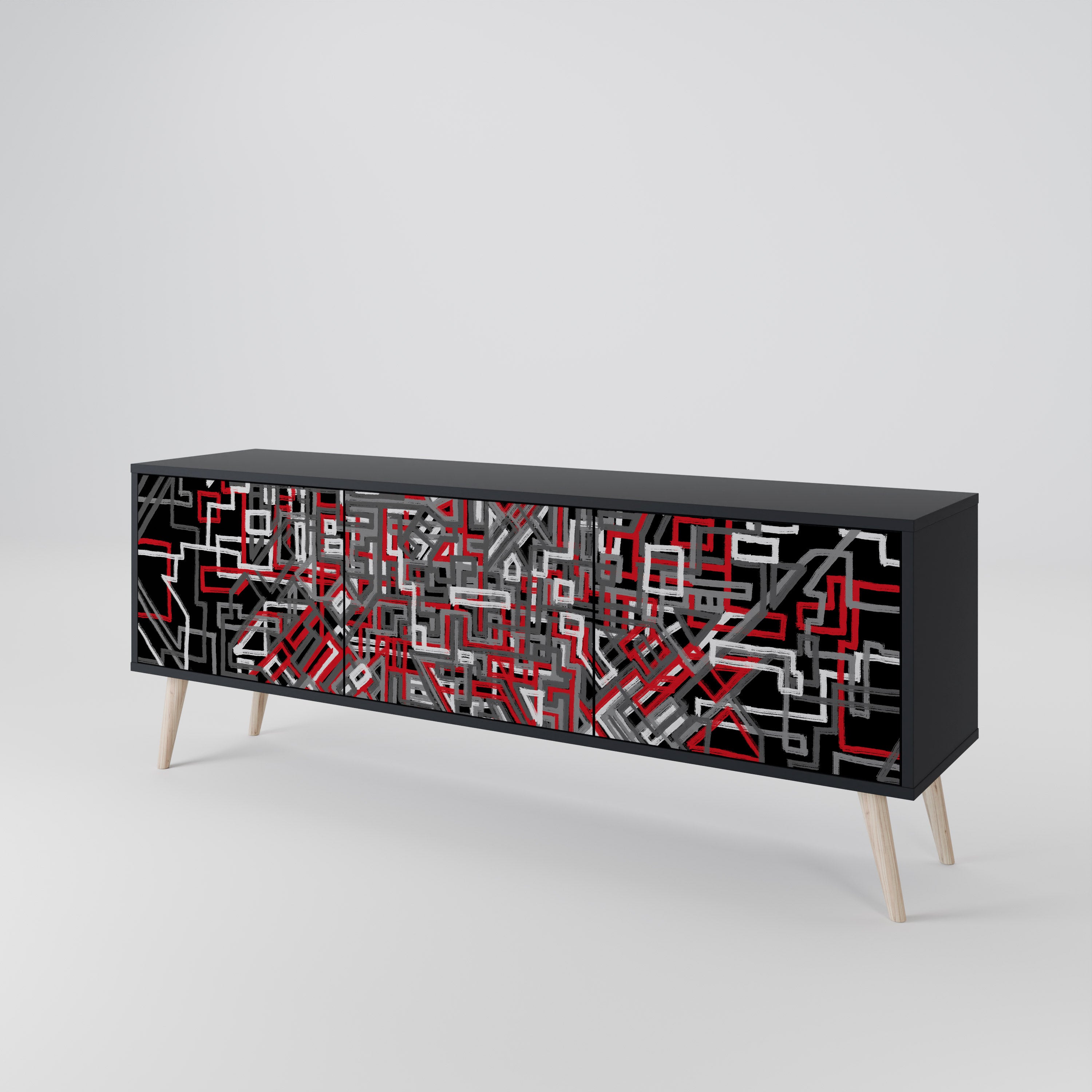 Mueble de TV de 3 puertas BROKEN LINES en acabado negro