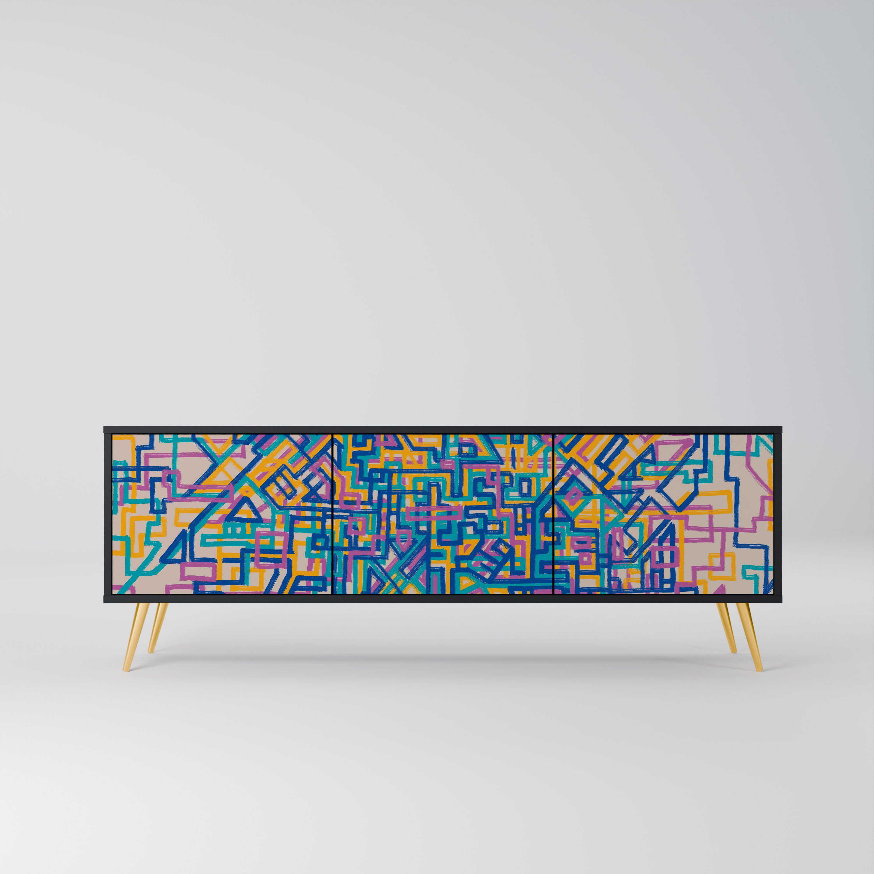 MEMORIES MAP 3-Door TV Stand in Black Finish