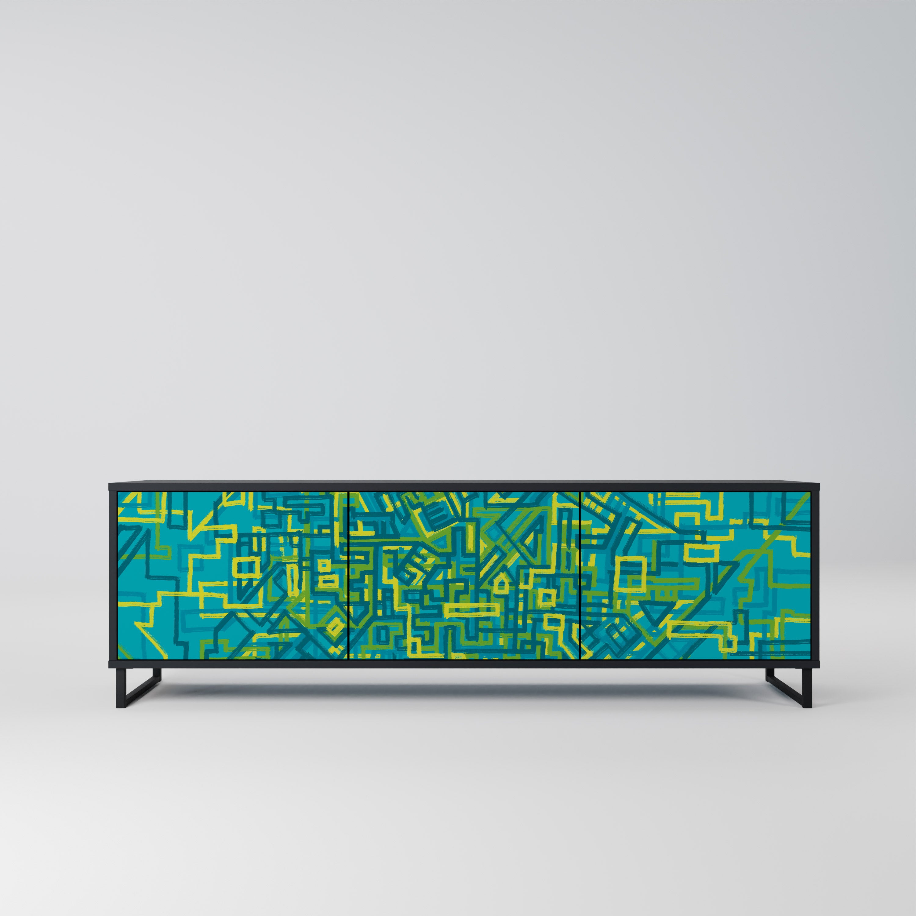 NOSTALGIC MEMORIES 3-Door TV Stand in Black Finish