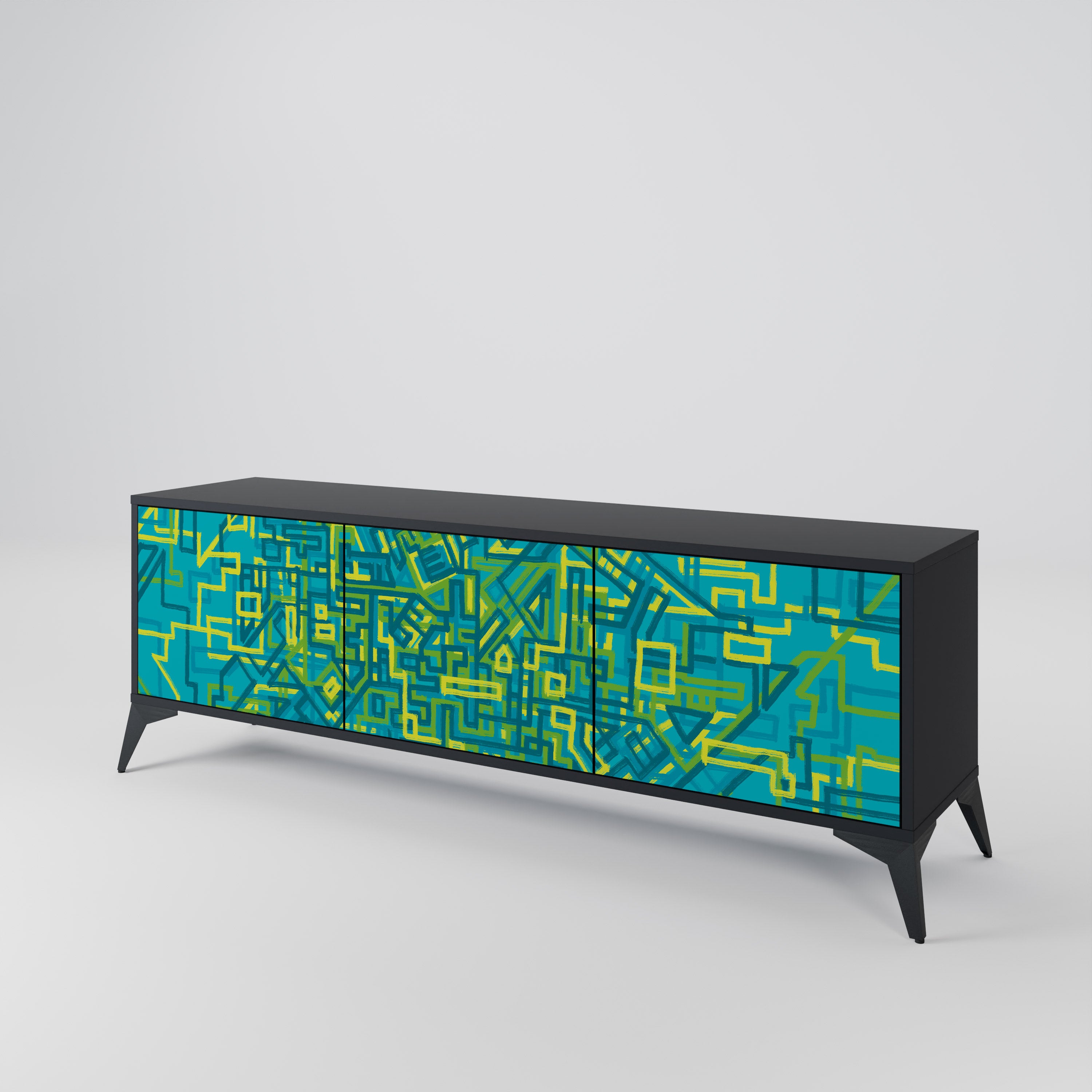 NOSTALGIC MEMORIES 3-Door TV Stand in Black Finish