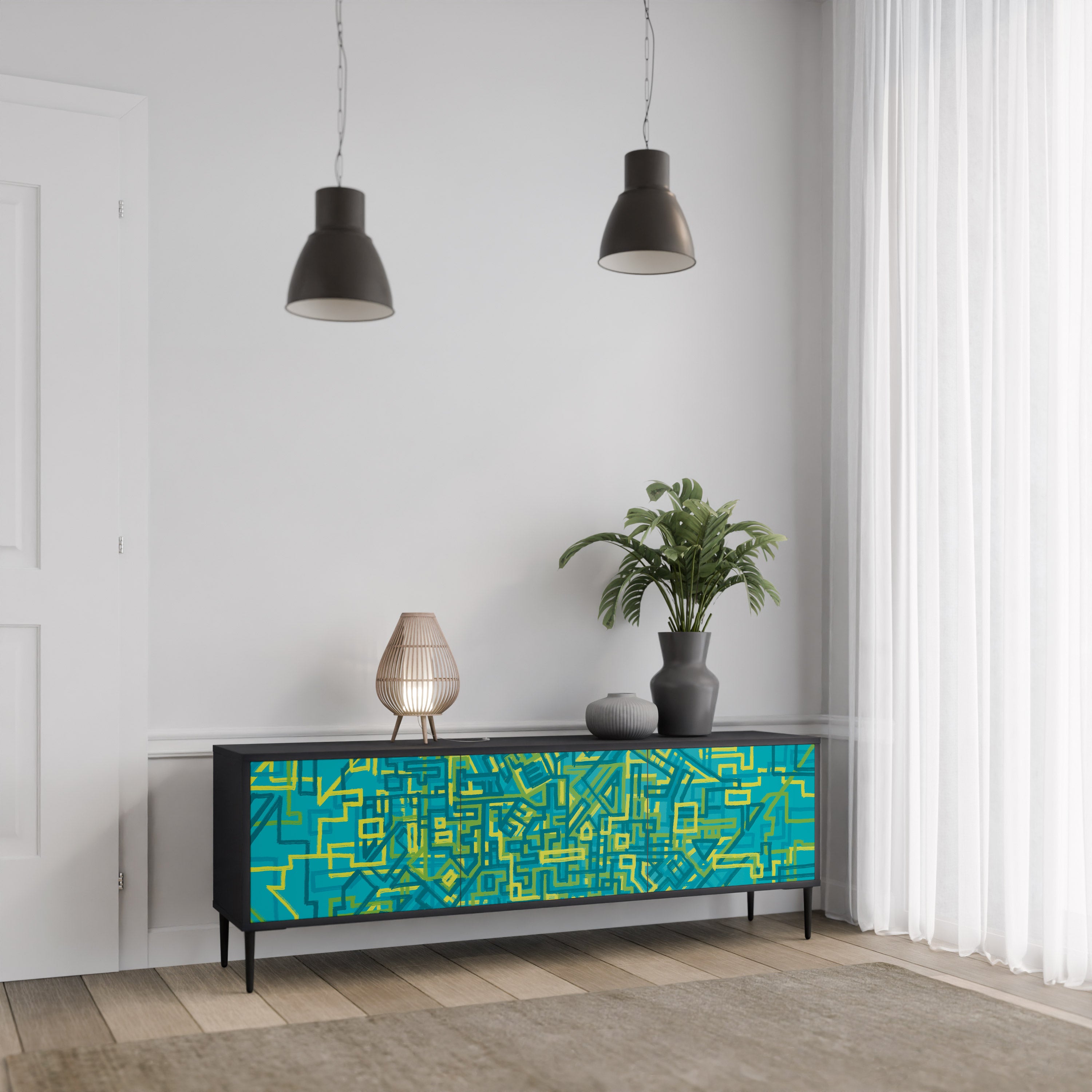 NOSTALGIC MEMORIES 3-Door TV Stand in Black Finish