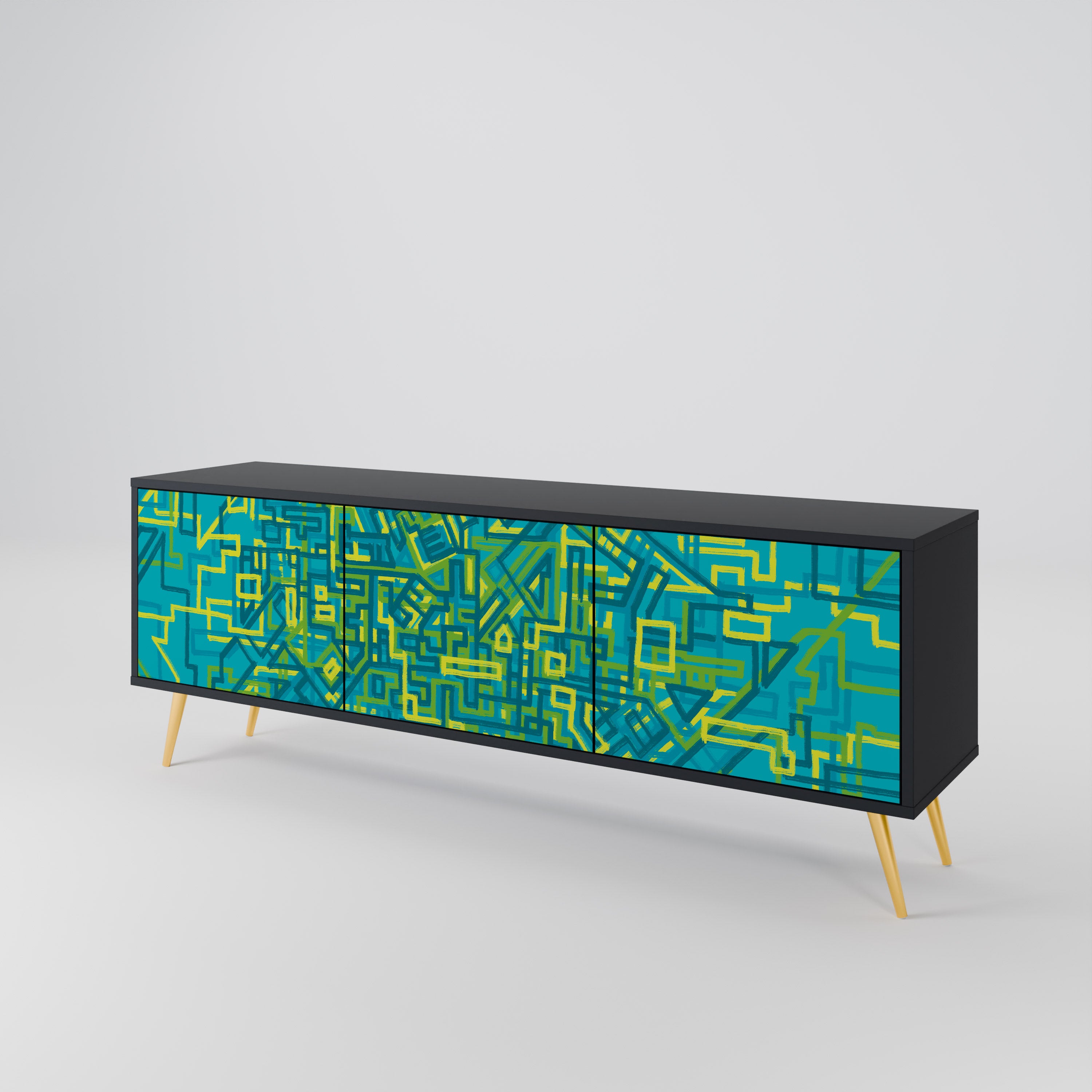 NOSTALGIC MEMORIES 3-Door TV Stand in Black Finish