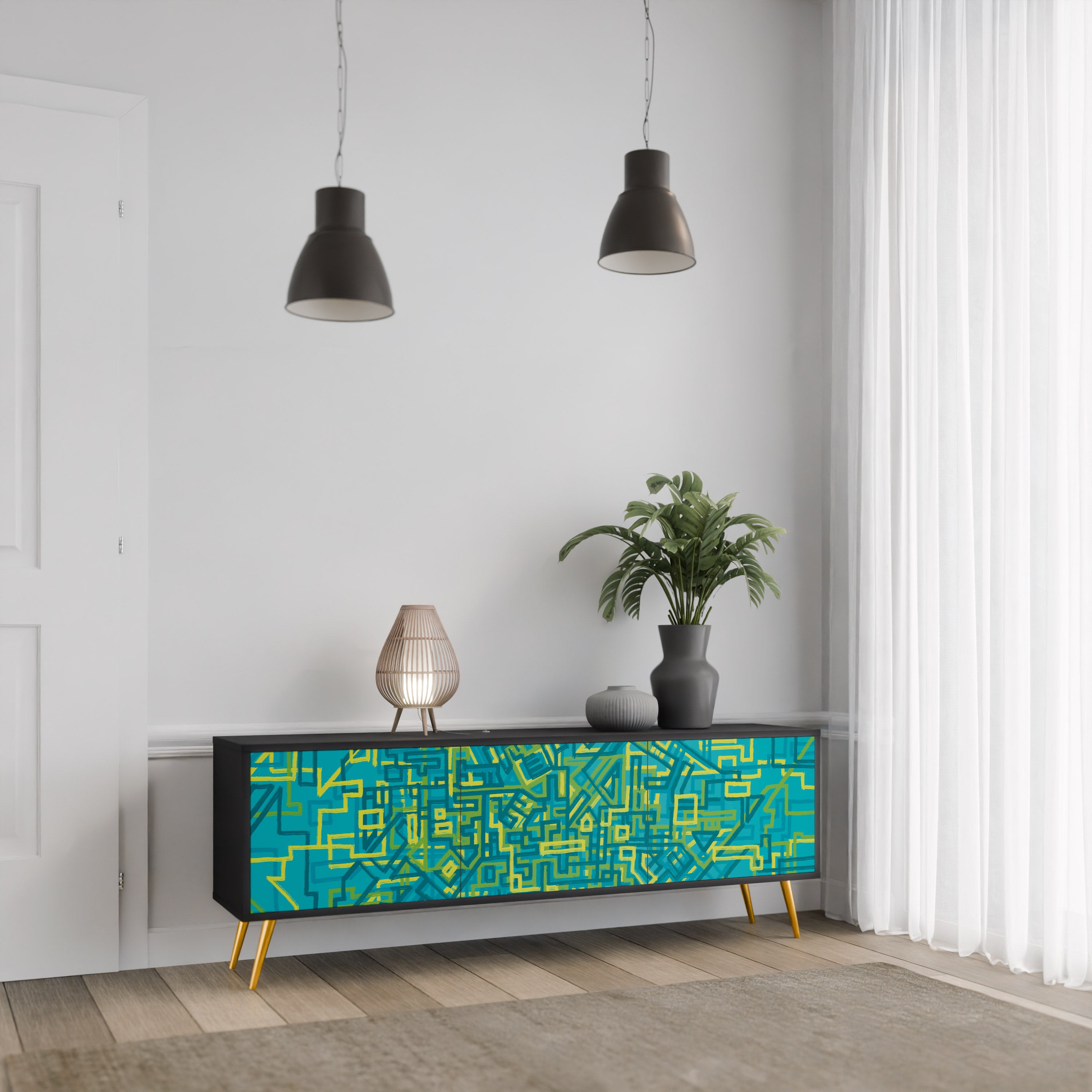 NOSTALGIC MEMORIES 3-Door TV Stand in Black Finish
