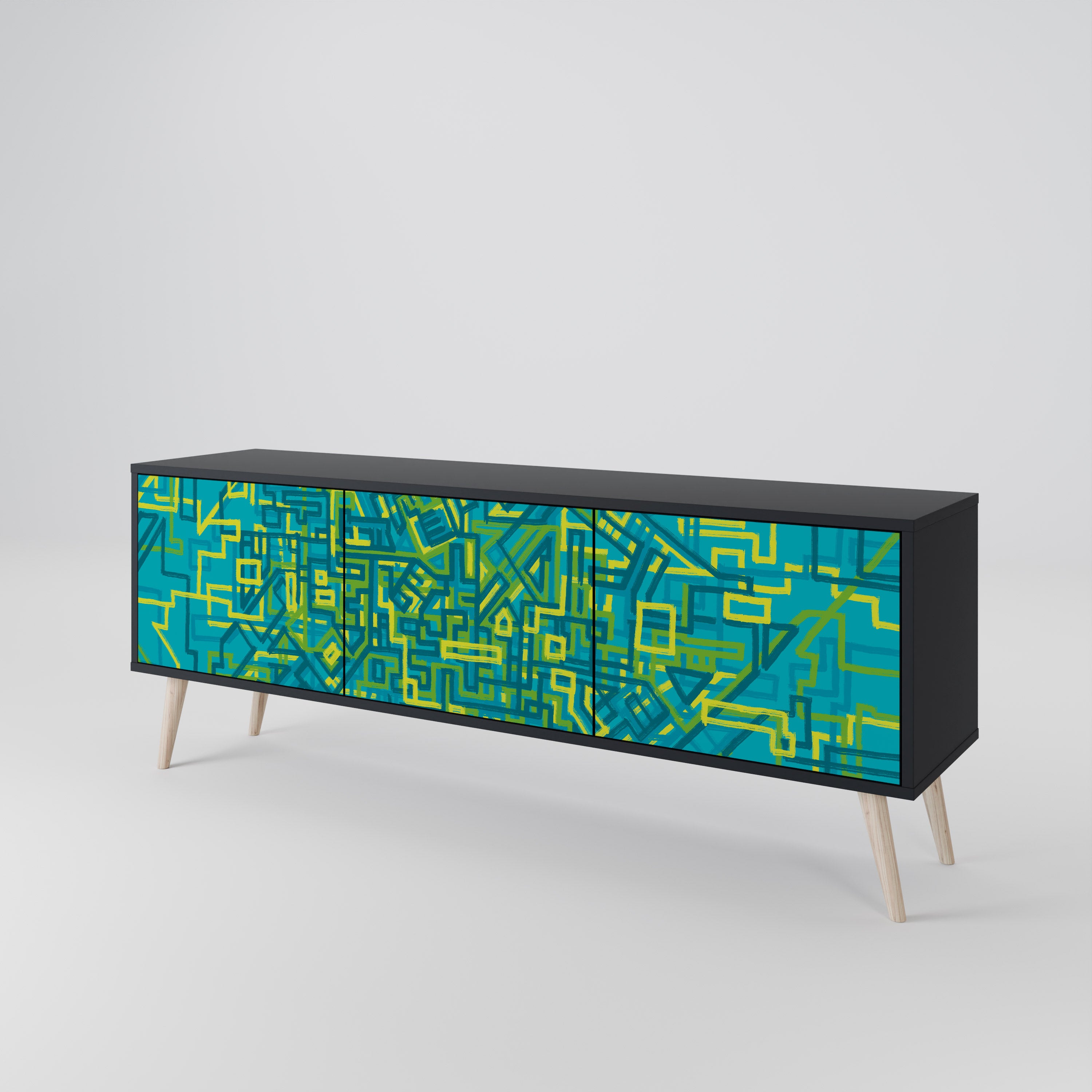 NOSTALGIC MEMORIES 3-Door TV Stand in Black Finish