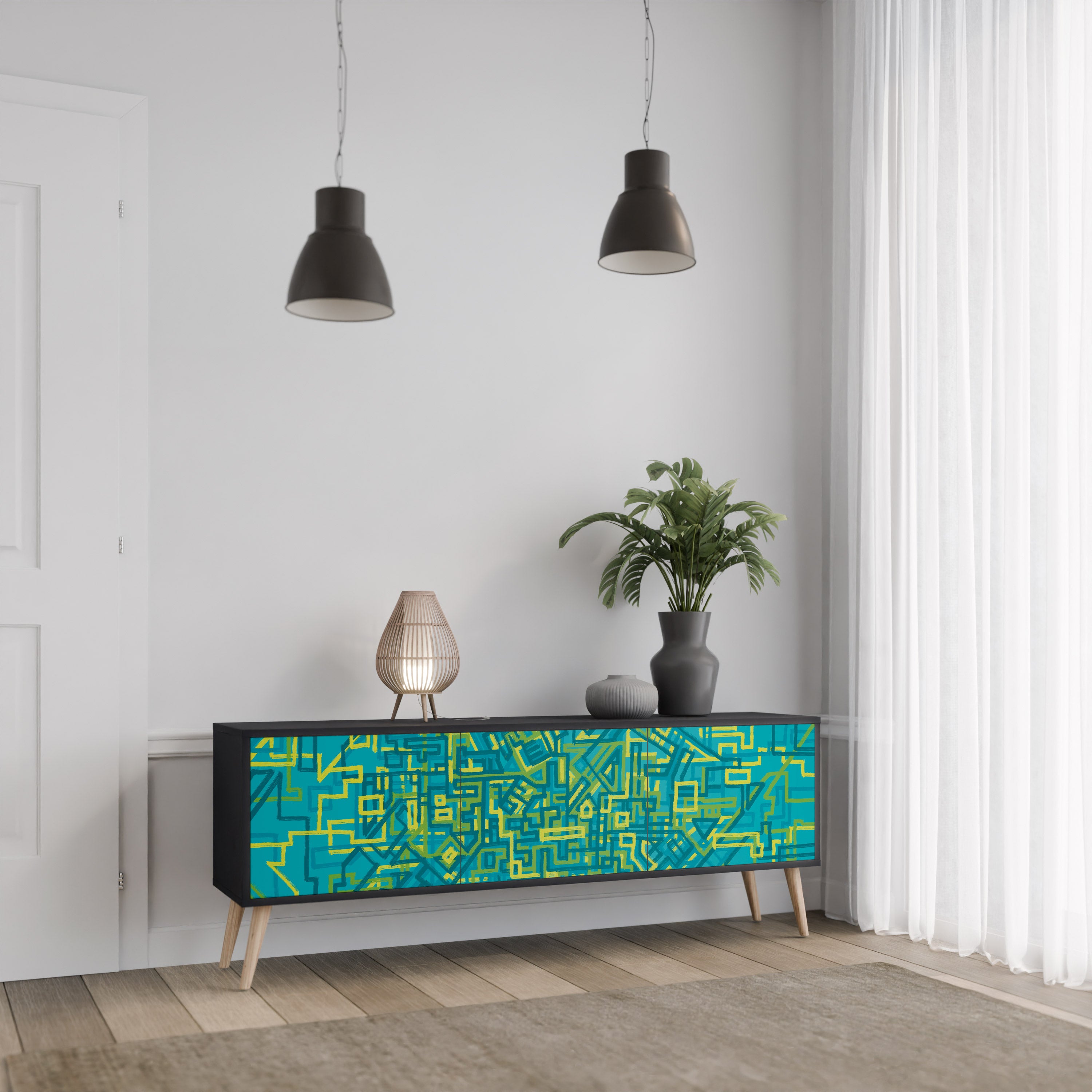 NOSTALGIC MEMORIES 3-Door TV Stand in Black Finish