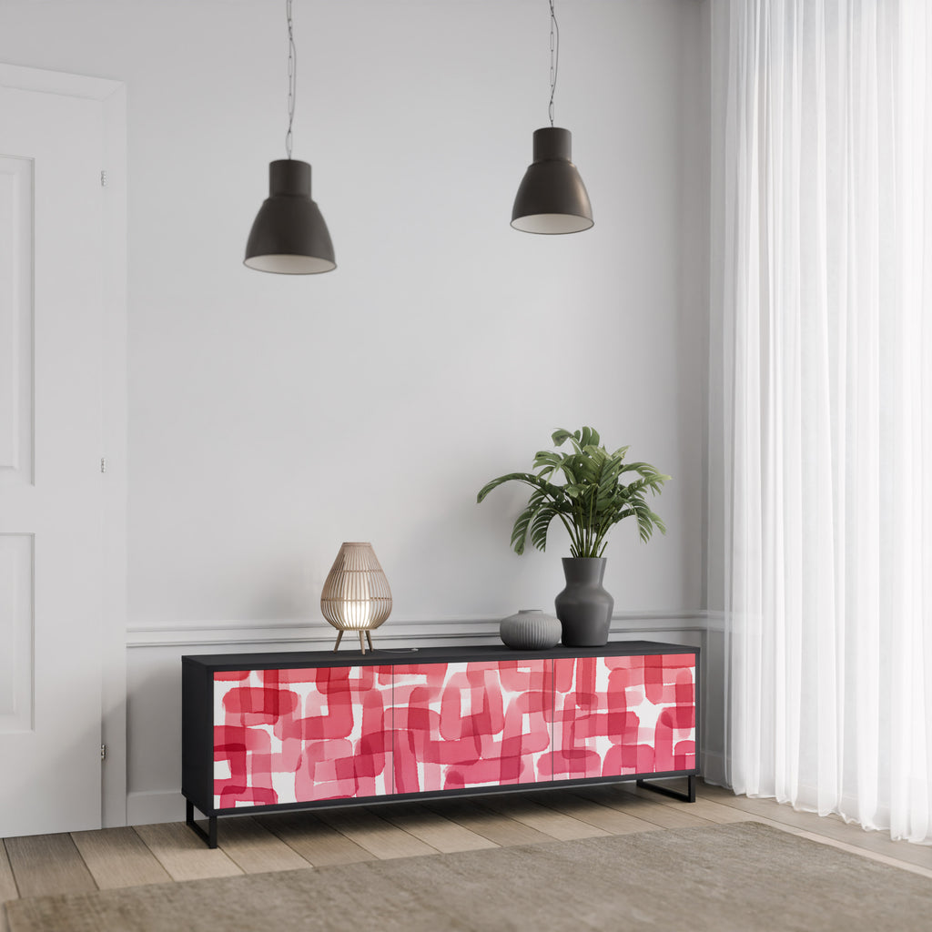 Mueble de TV de 3 puertas KALEIDOSCOPIC CUBISM en acabado negro