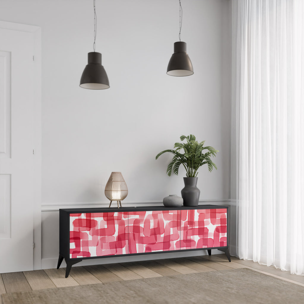 Mueble de TV de 3 puertas KALEIDOSCOPIC CUBISM en acabado negro