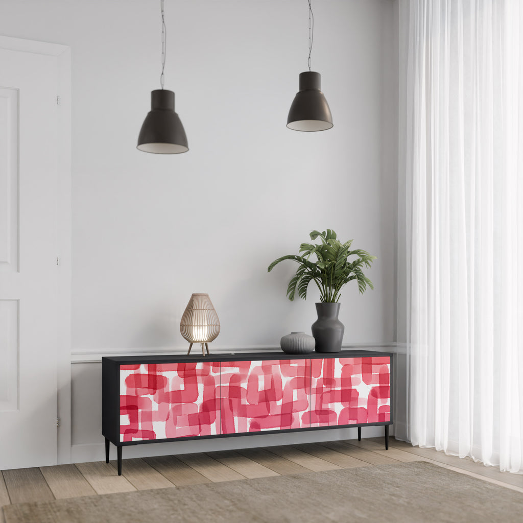 Mueble de TV de 3 puertas KALEIDOSCOPIC CUBISM en acabado negro