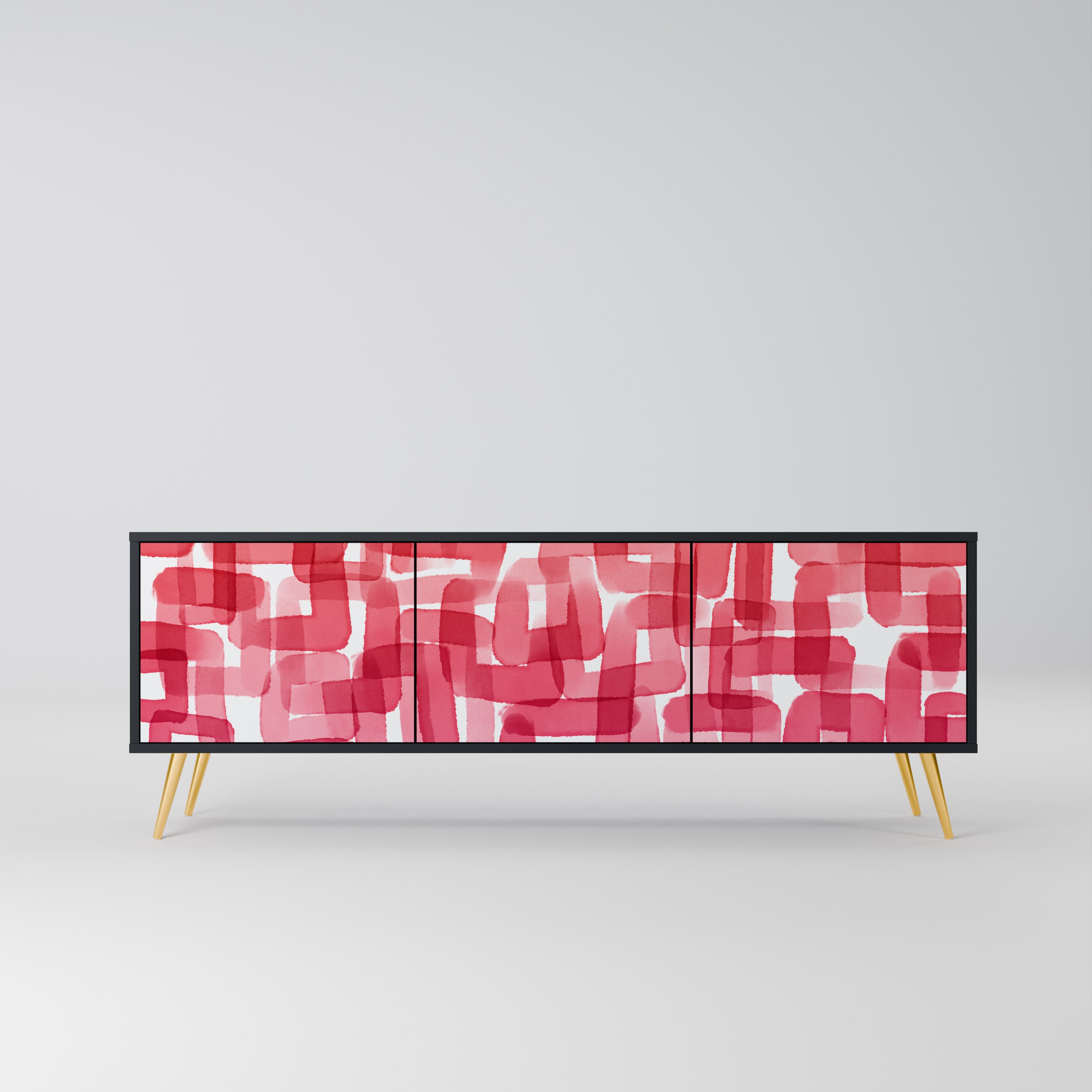 KALEIDOSCOPIC CUBISM 3-Door TV Stand in Black Finish