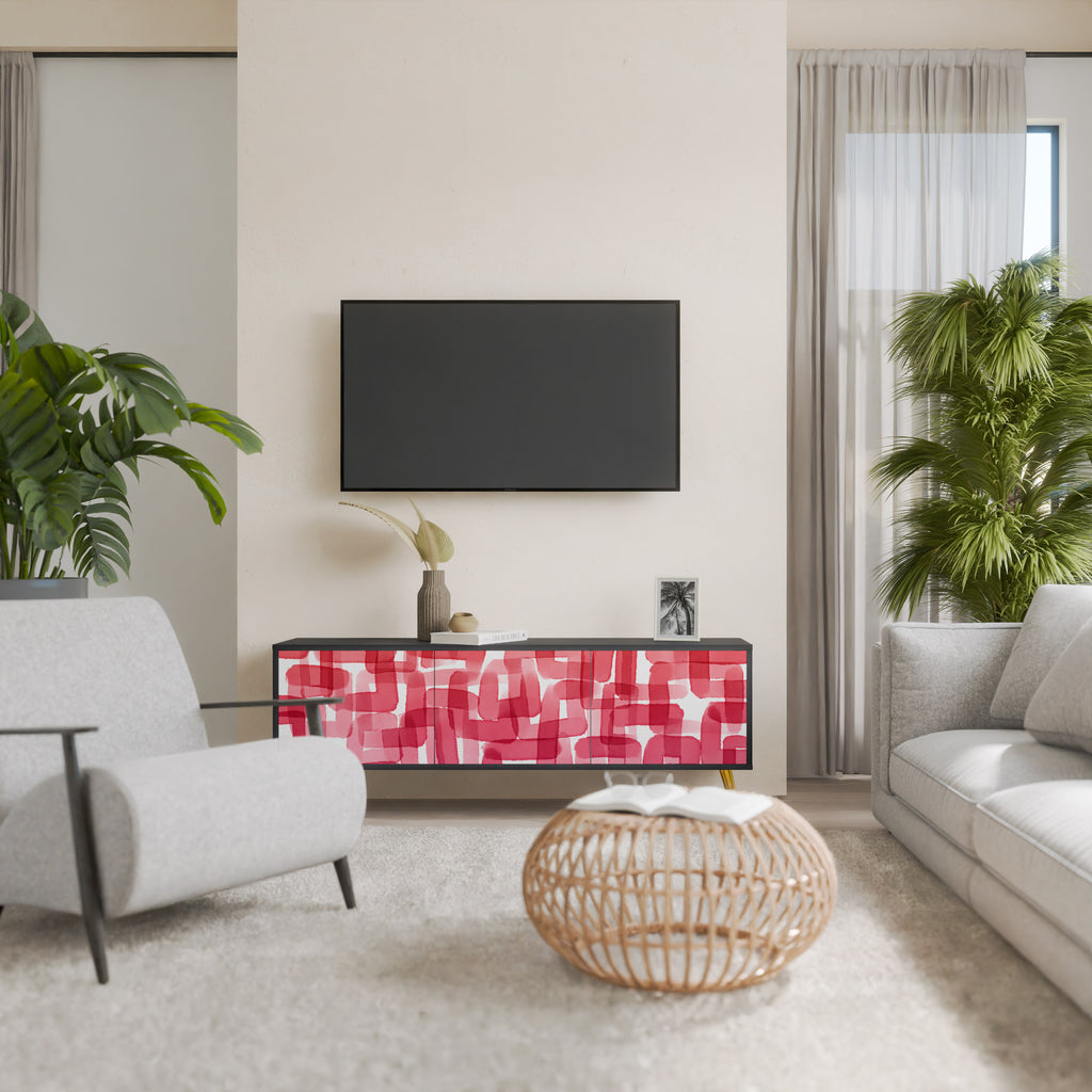 Mueble de TV de 3 puertas KALEIDOSCOPIC CUBISM en acabado negro