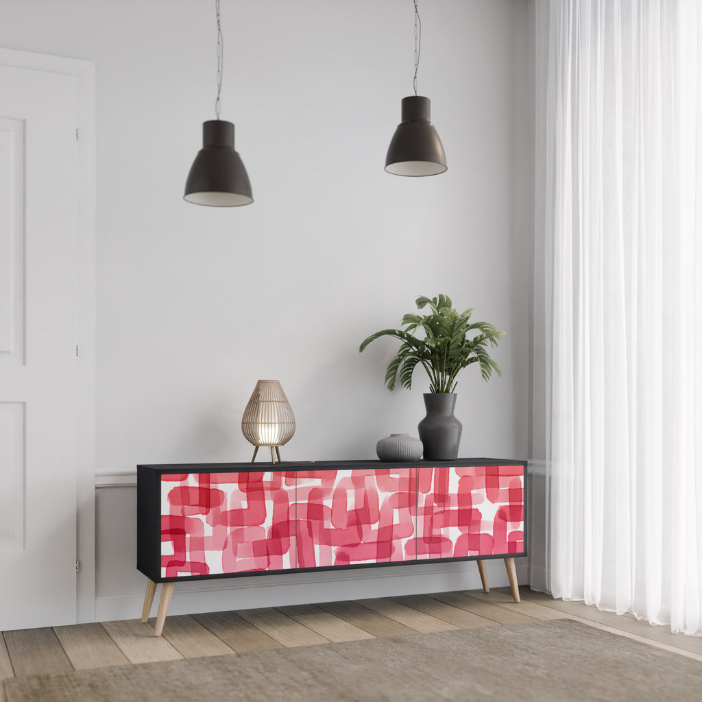 Mueble de TV de 3 puertas KALEIDOSCOPIC CUBISM en acabado negro