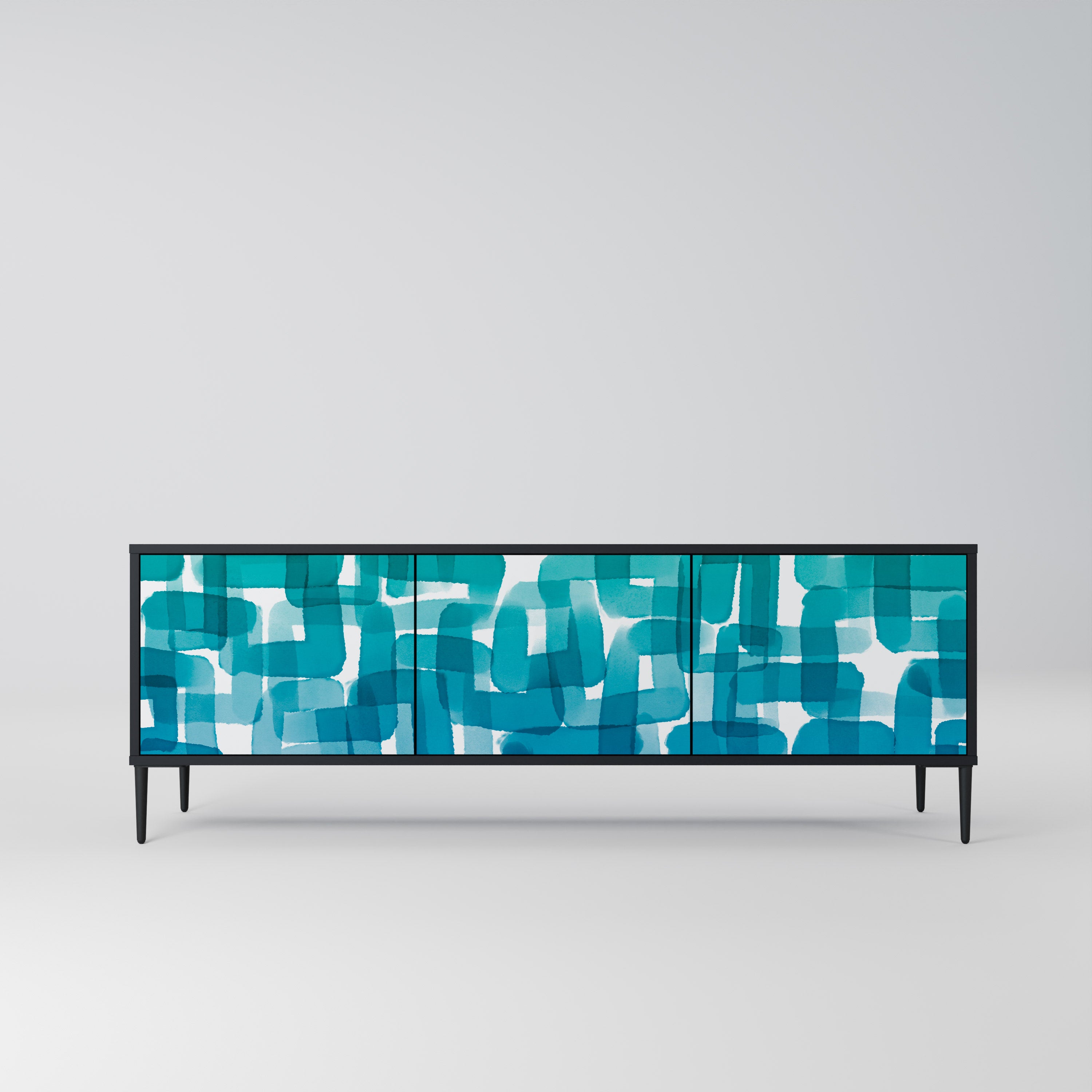 TURQUOISE RECTANGLES 3-Door TV Stand in Black Finish