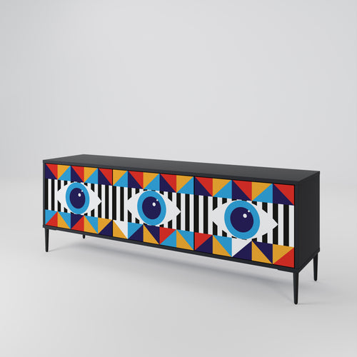 ABSTRACTION AND GEOMETRY Mueble de TV de 3 Puertas en Acabado Negro