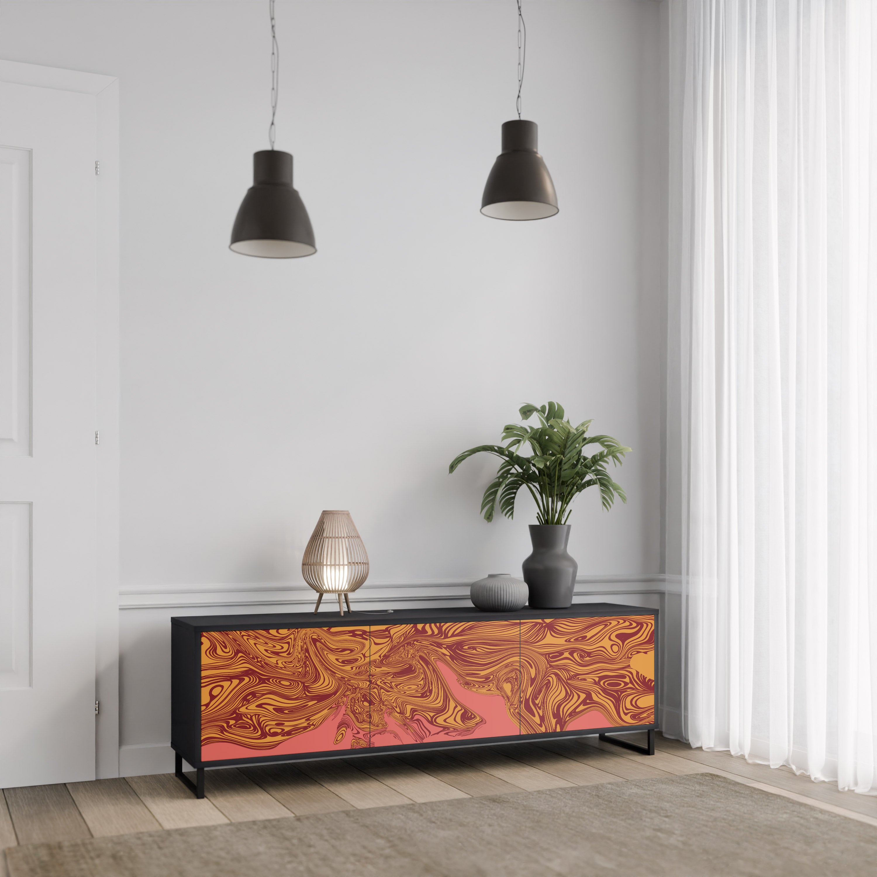 FLOATING THOUGHTS 3-Door TV Stand in Black Finish