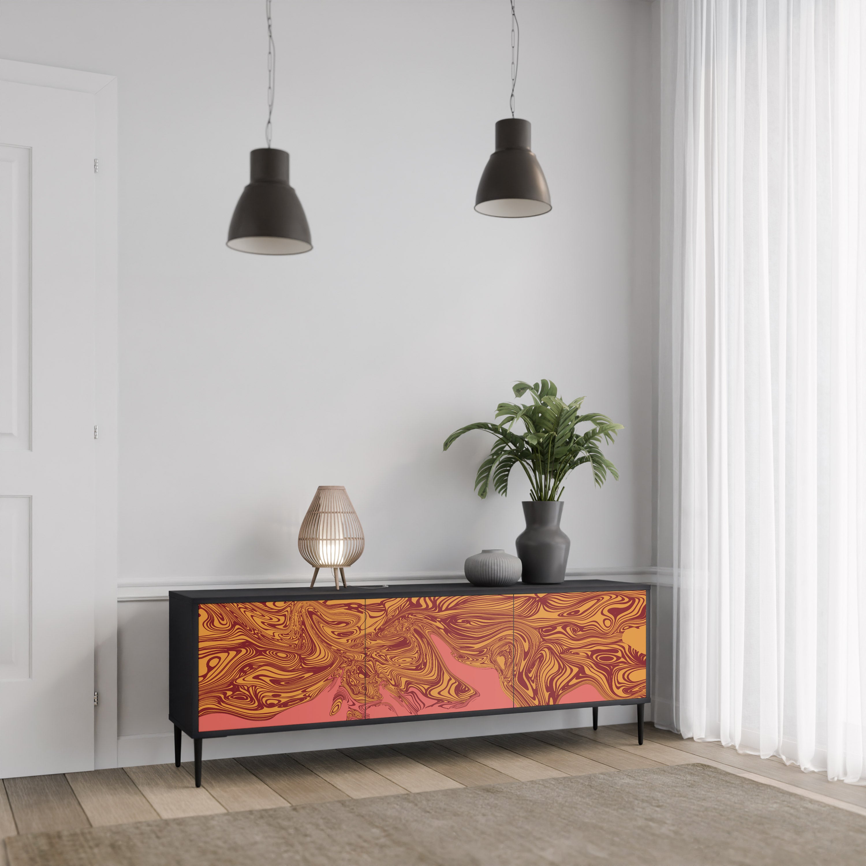 FLOATING THOUGHTS 3-Door TV Stand in Black Finish