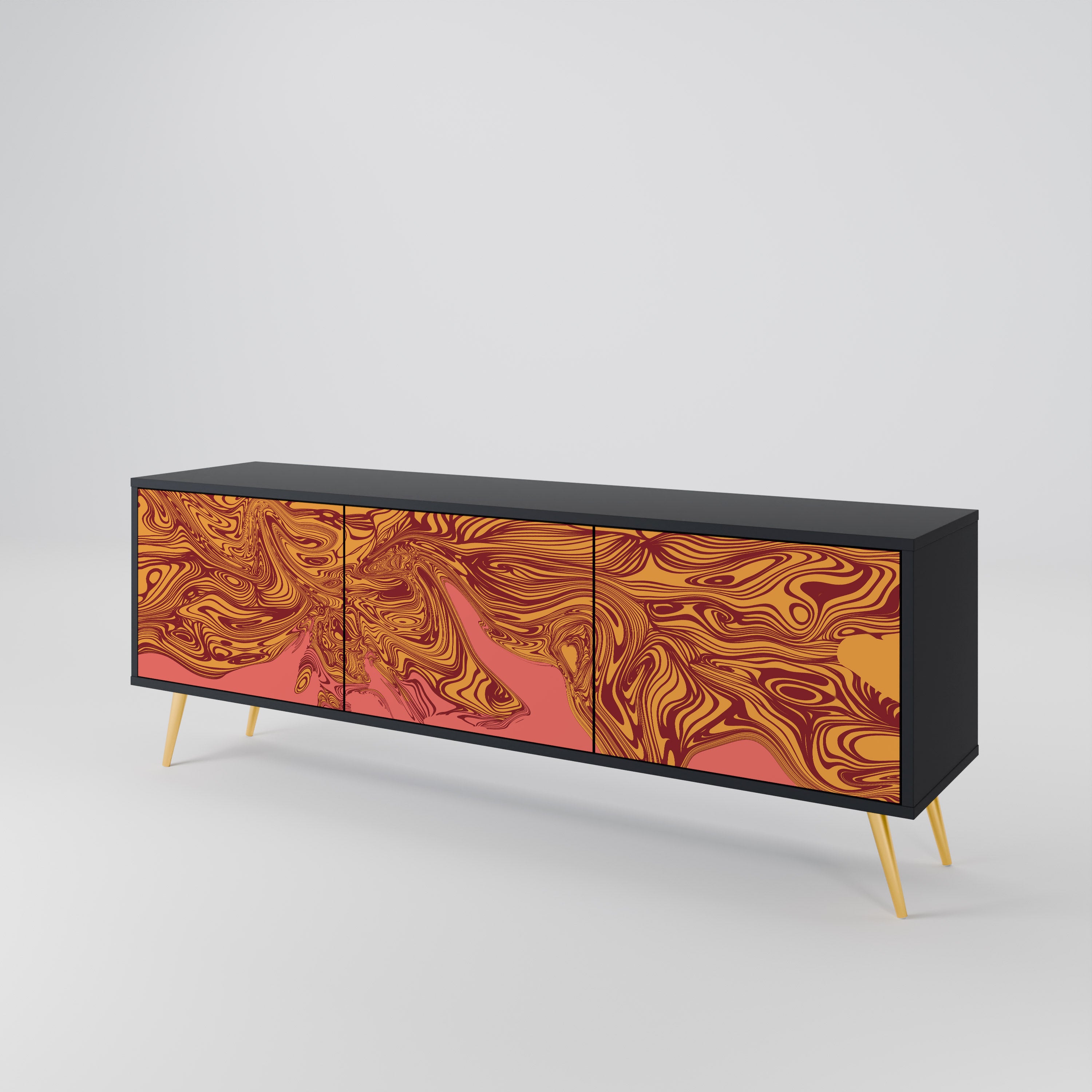 FLOATING THOUGHTS 3-Door TV Stand in Black Finish
