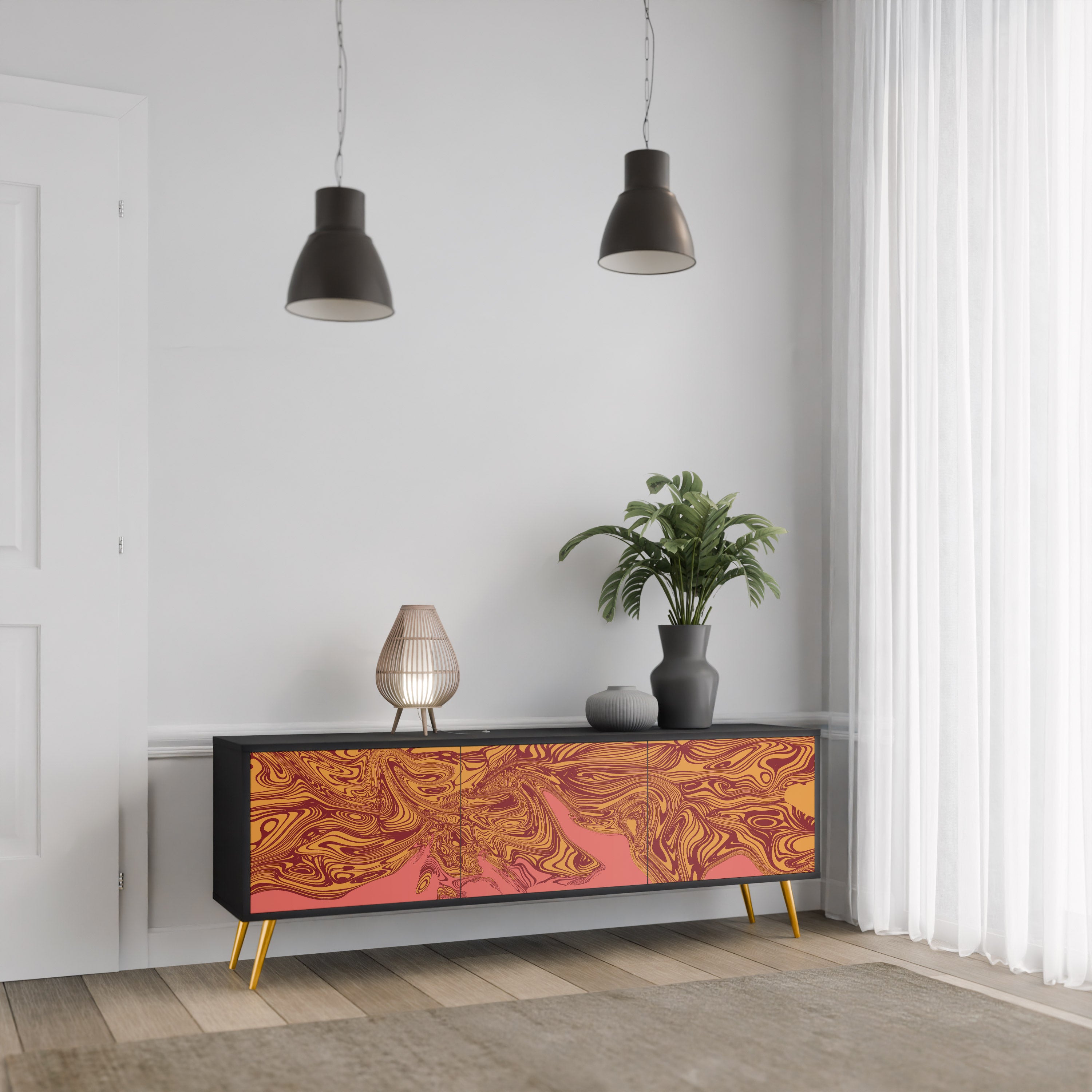 FLOATING THOUGHTS 3-Door TV Stand in Black Finish