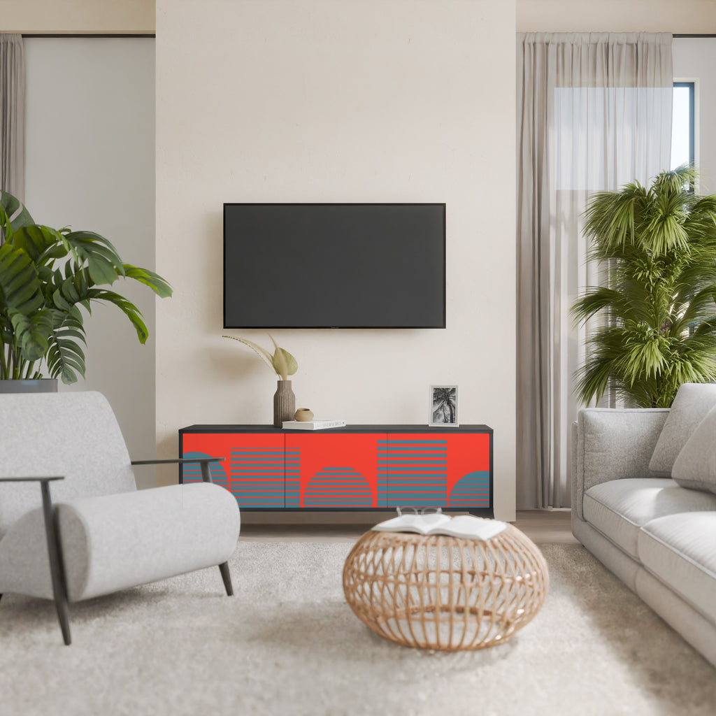 RISING GEOMETRY STARS 3-Door TV Stand in Black Finish