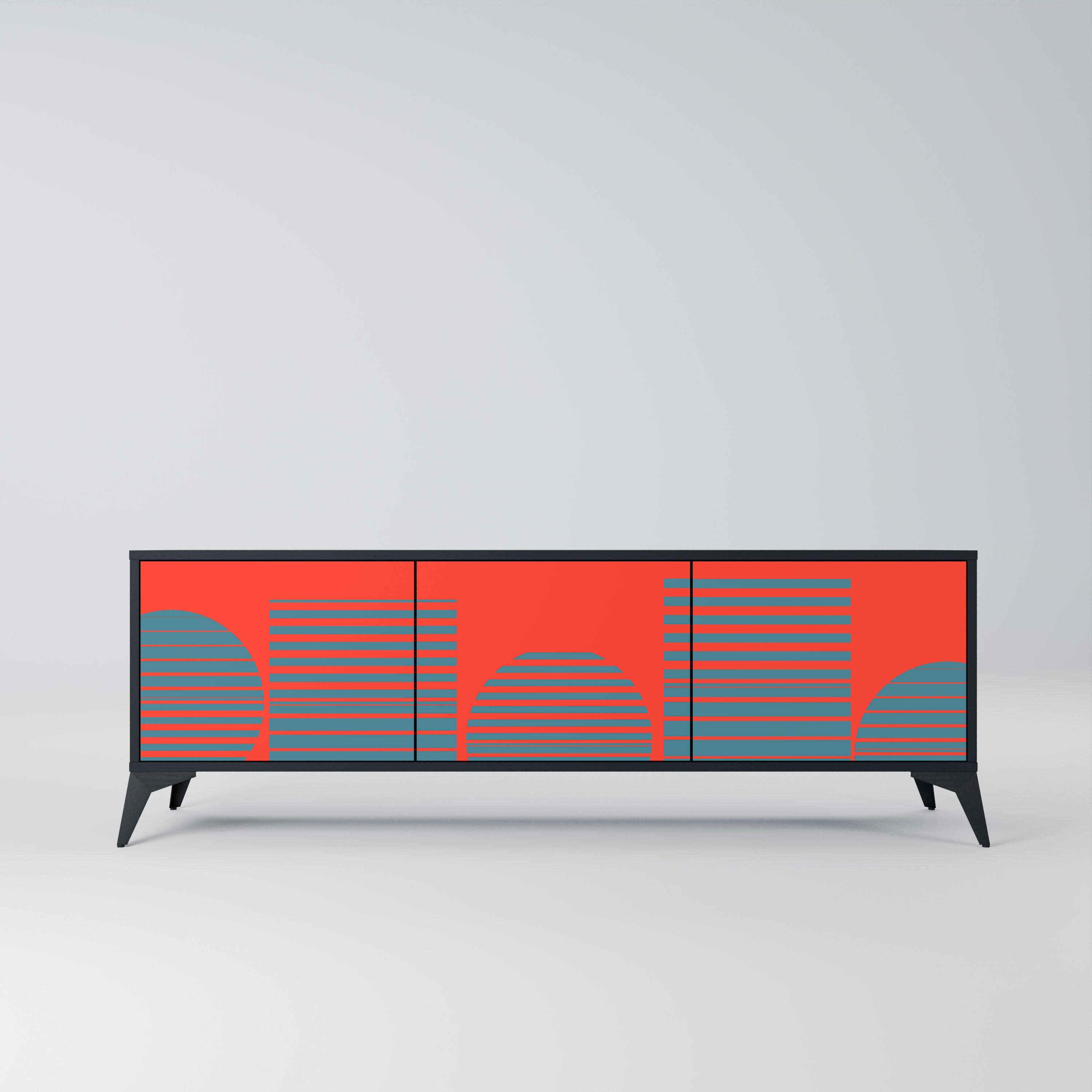 RISING GEOMETRY STARS 3-Door TV Stand in Black Finish