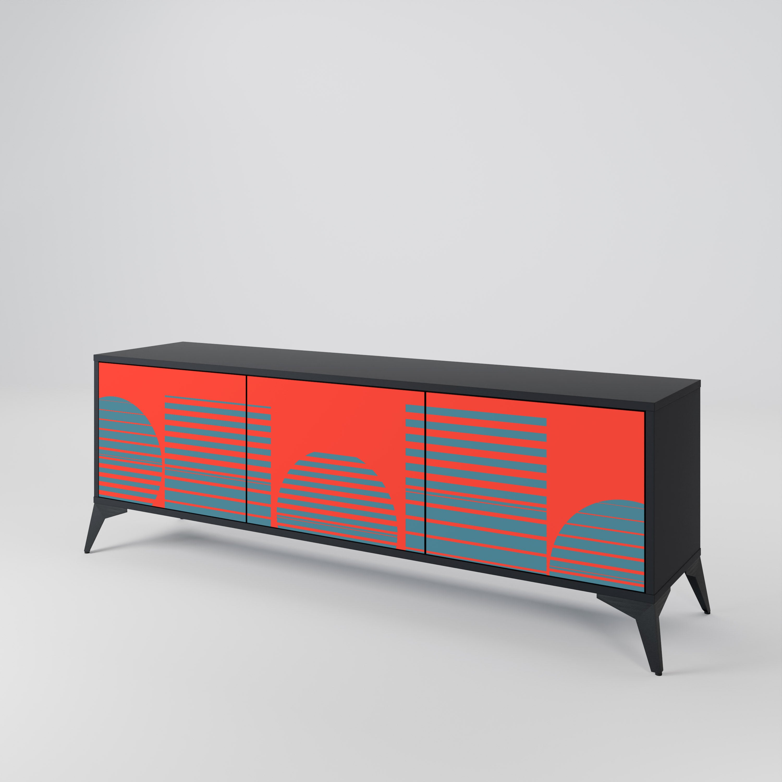 RISING GEOMETRY STARS 3-Door TV Stand in Black Finish