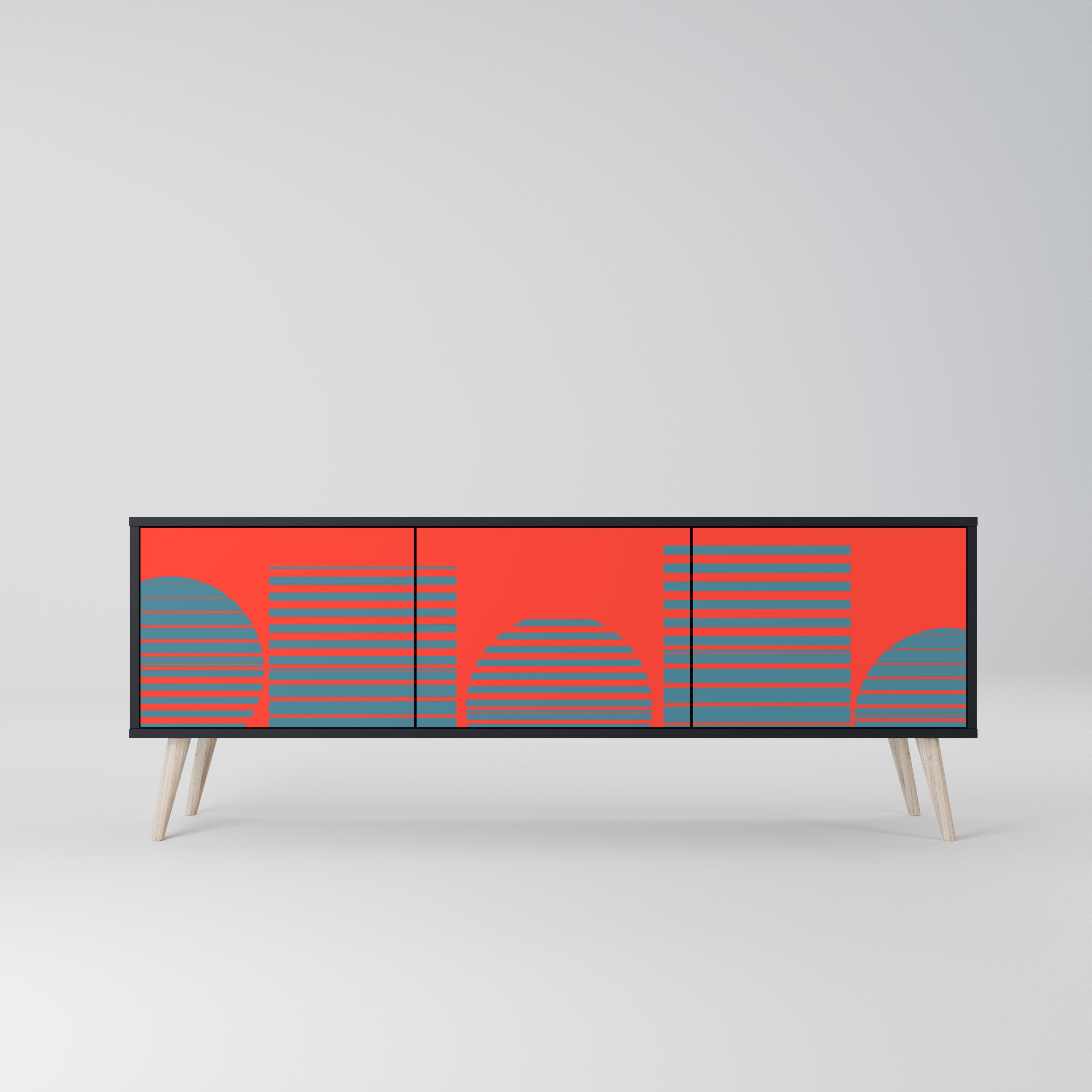 RISING GEOMETRY STARS 3-Door TV Stand in Black Finish