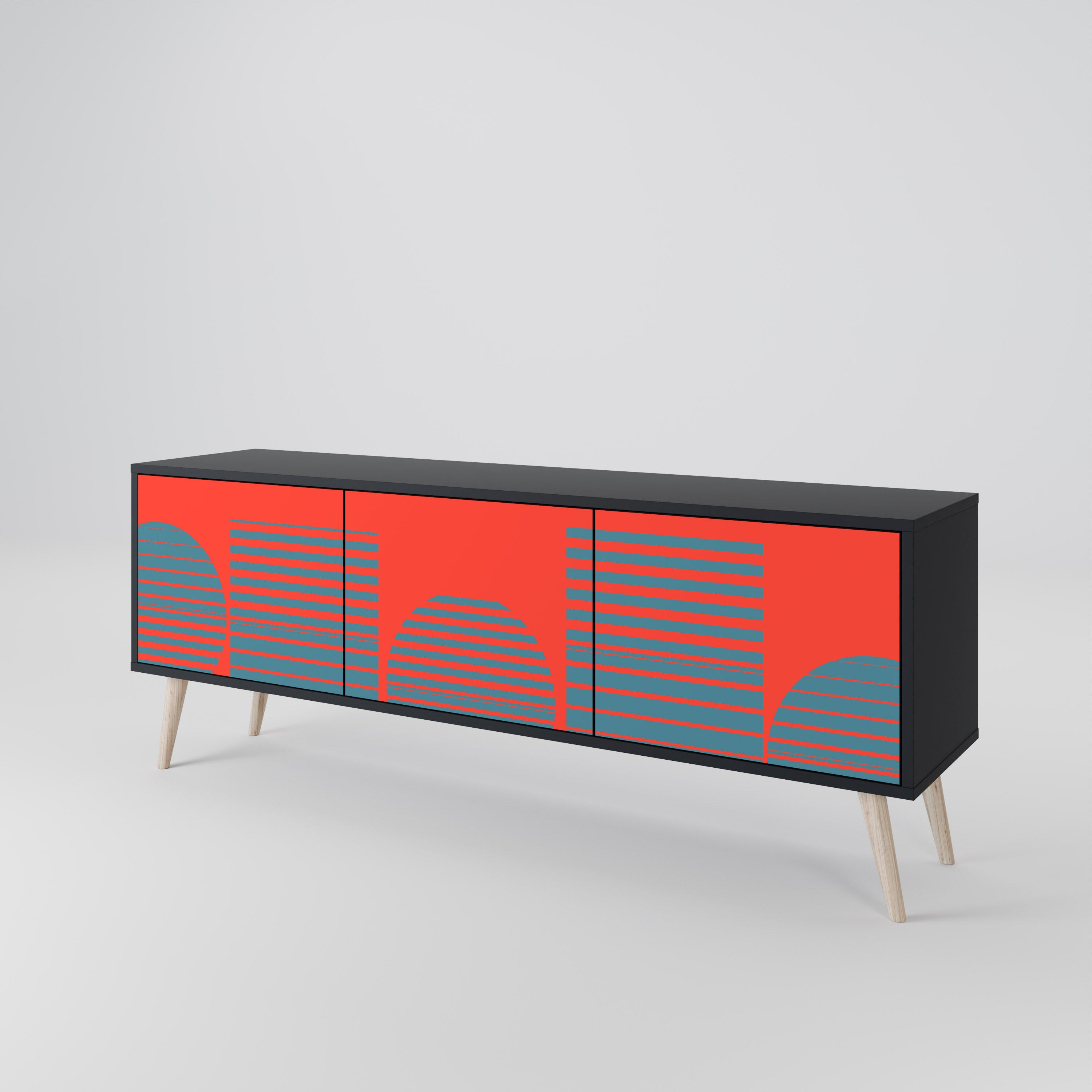 RISING GEOMETRY STARS 3-Door TV Stand in Black Finish